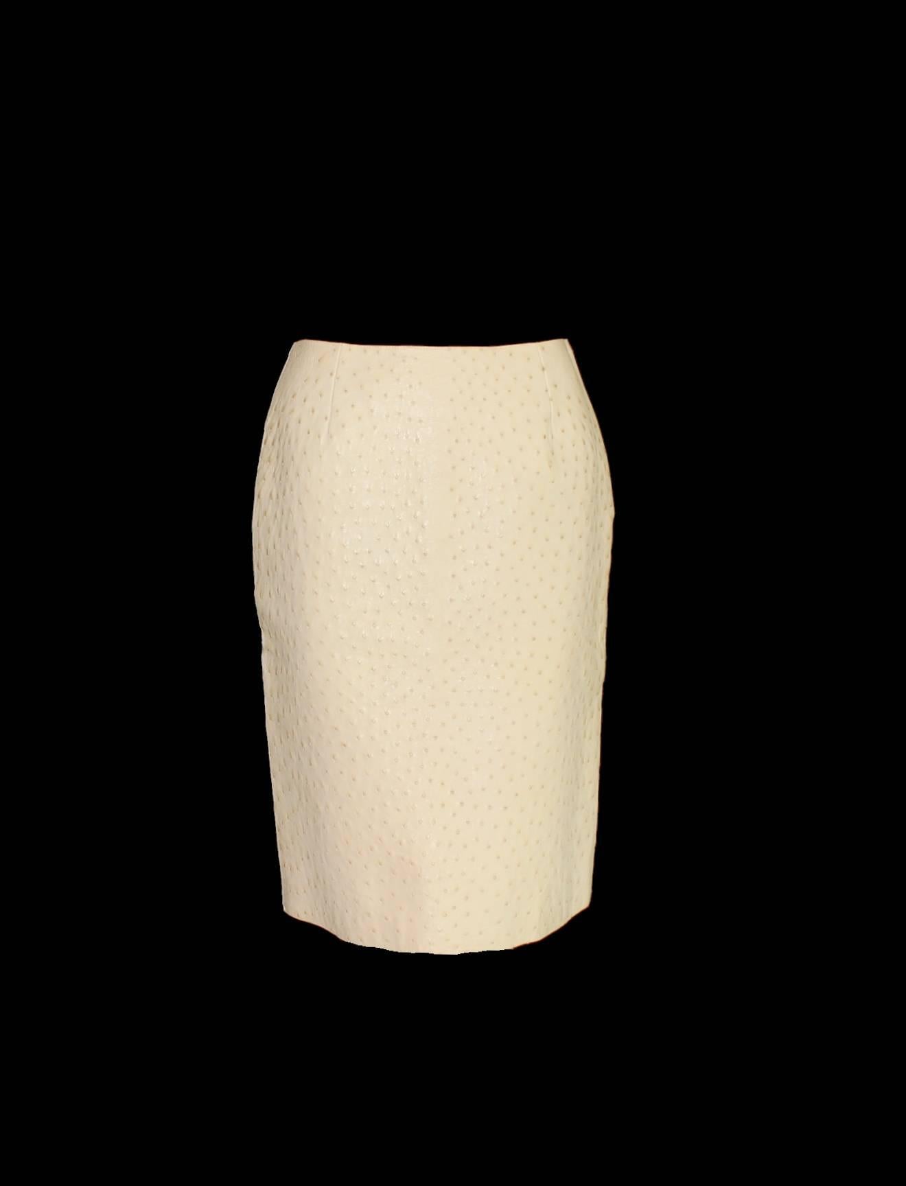 Beige PRADA Exotic Ivory  Ostrich Skin Skirt