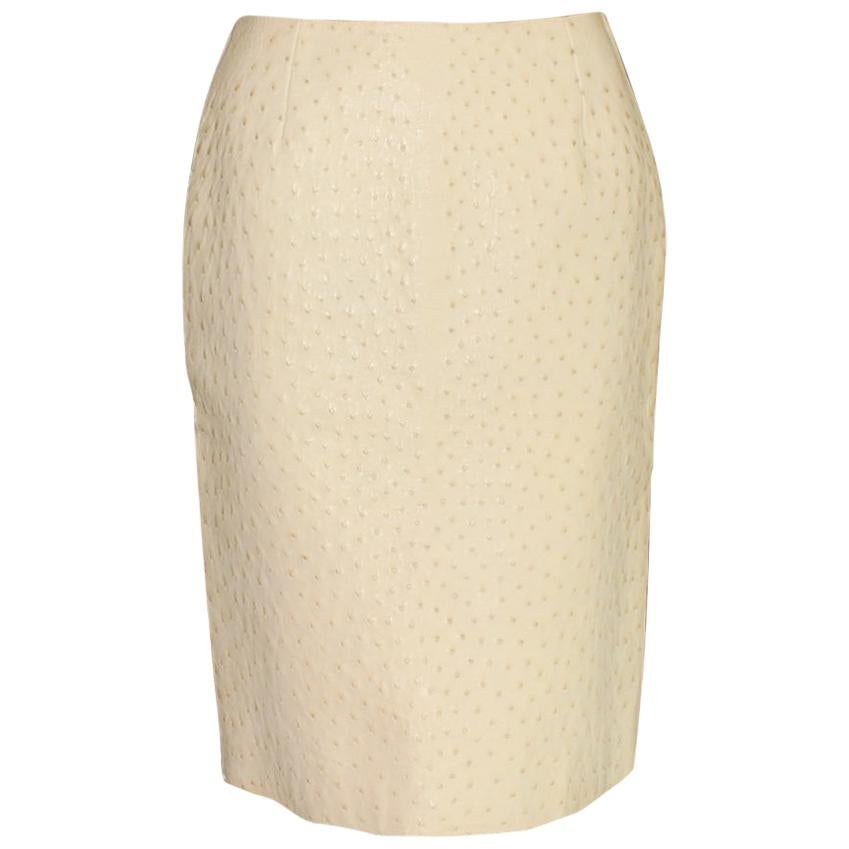 PRADA Exotic Ivory Ostrich Skin Skirt For Sale at 1stDibs