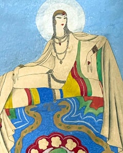 "Exotic Procession with Elephant, " Fabulous Art Deco Painting by Bentivoglio