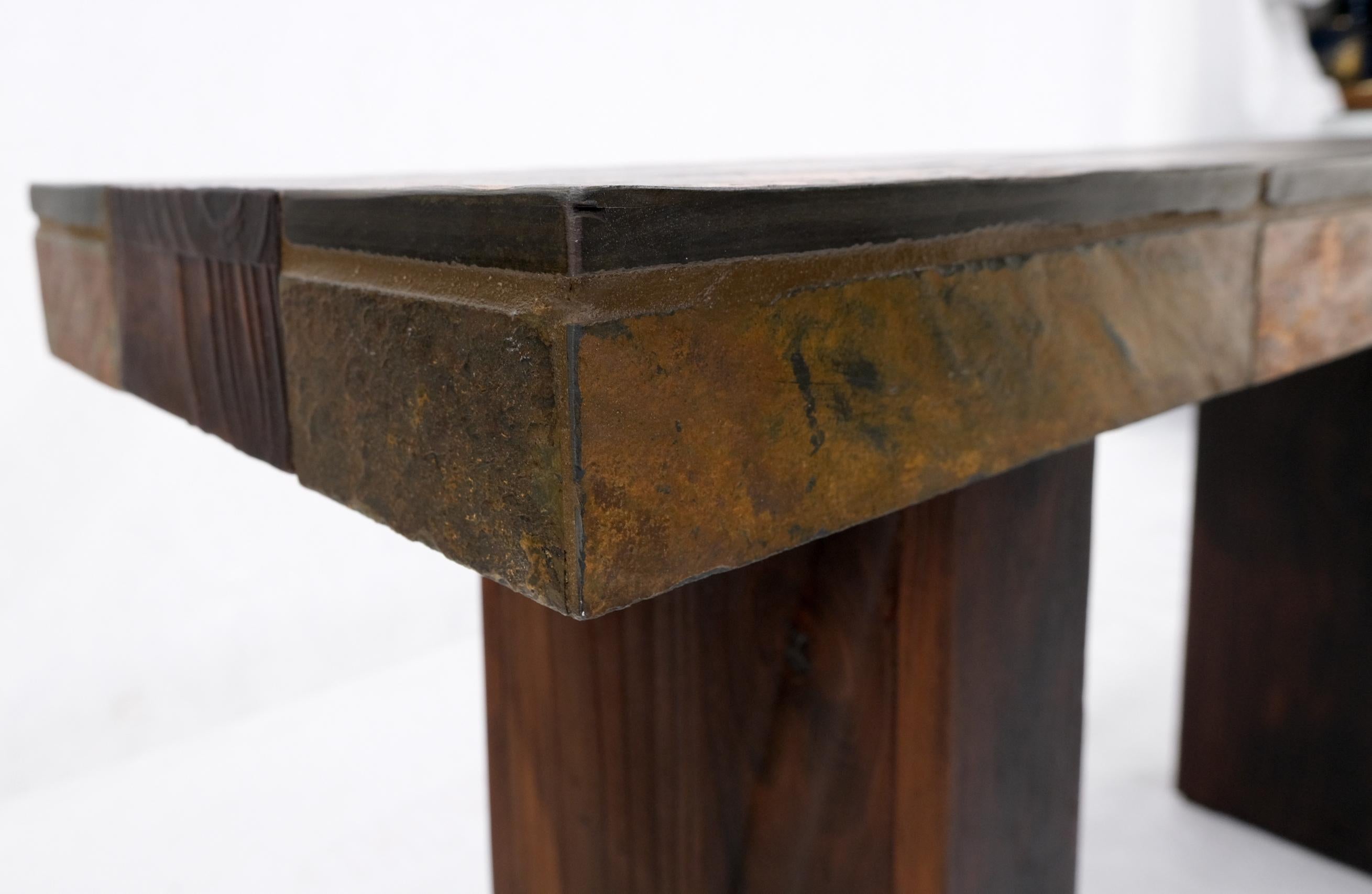Exotic Rustic Wood & Stone Tile Mid-Century Modern Console Sofa Table For Sale 2