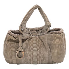 SALVATORE FERRAGAMO Exotic Matte Taupe Python Snake Skin Tote Top Handle Bag