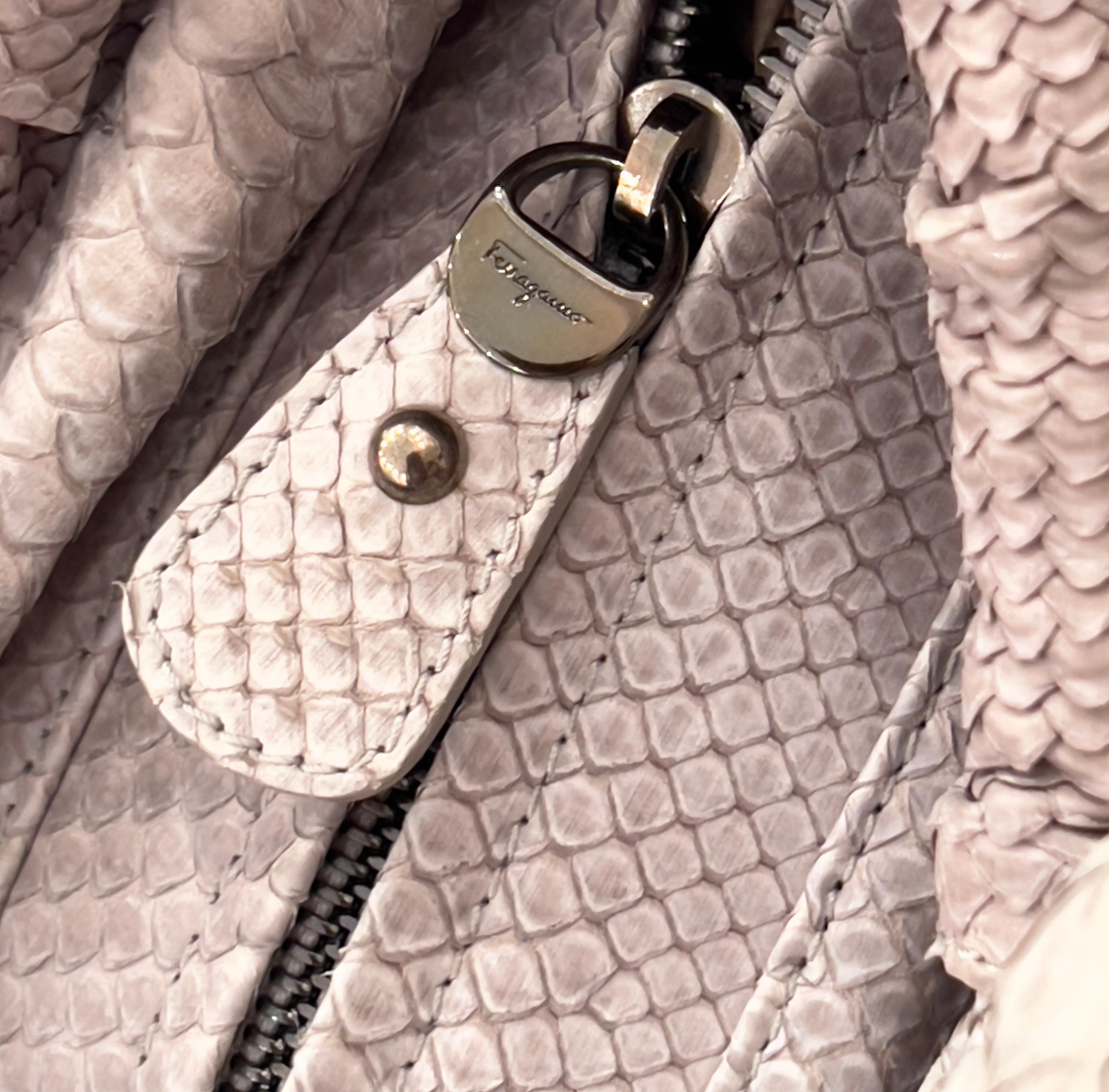 SALVATORE FERRAGAMO Exotic Matte Taupe Python Snake Skin Tote Top Handle Bag For Sale 3