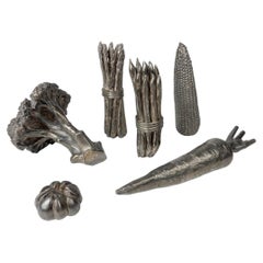 Exotic Set of Silver Plated Bronze Vegetable Sculptures, circa 1960's