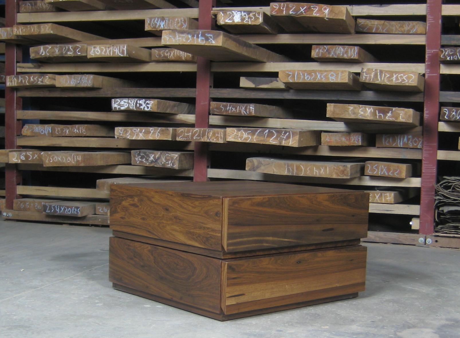Each one of these units is identical in shape but highlights the natural variations of the Argentine Rosewood from which they are made. Combine them to make a functional storage unit in the form of a pedestal, stairs, dresser, or nightstand.