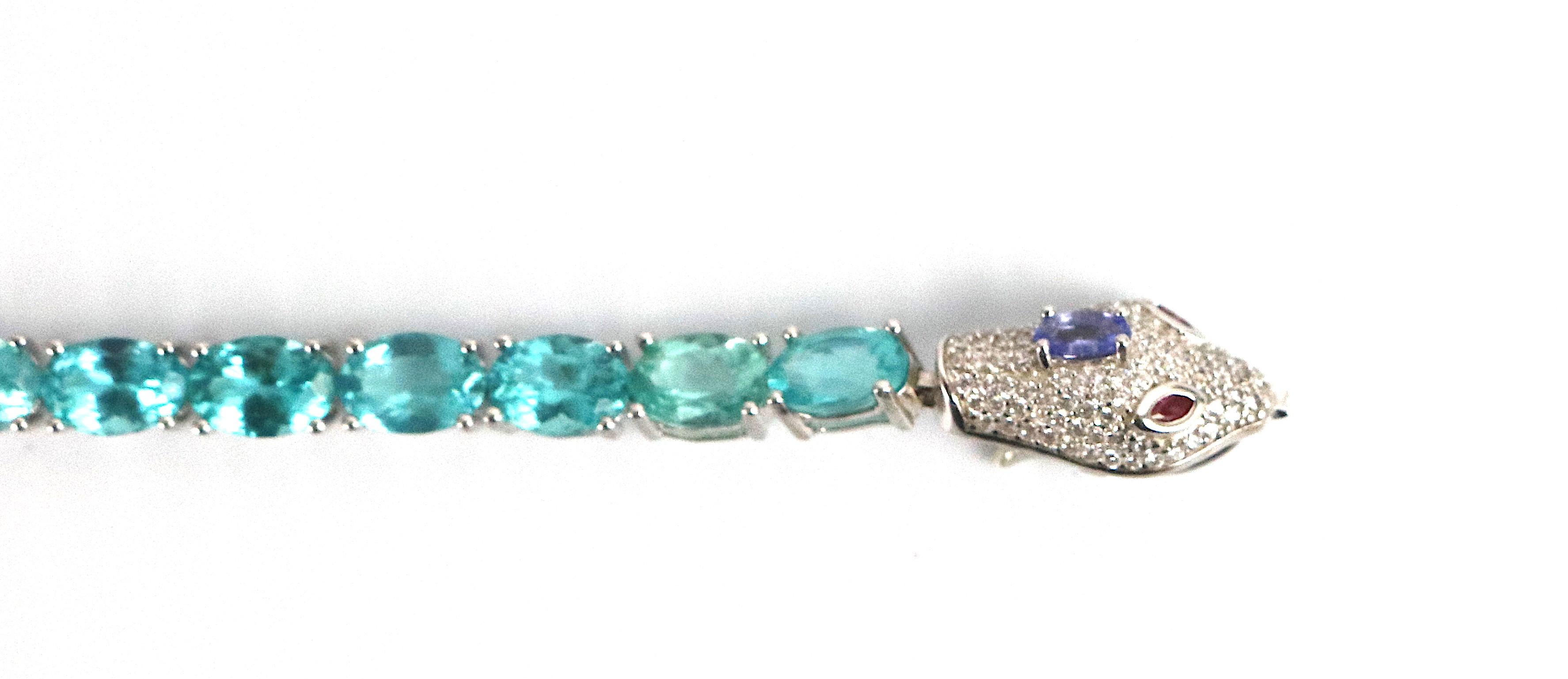 Exotic Sterling Gemstone Snake Bracelet-Diamond Pave, Apatite, Tanzanite & Rubies im Angebot 1