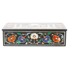 Exotic Stone Inlay Anglo Indian Decorative Covered Box