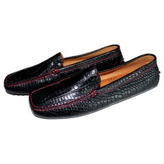 Exotic Tod's for Ferrari Black Gommino Moccasins Loafers Alligator Crocodile