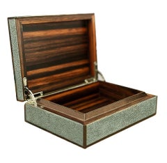 Exotic Turquoise Shagreen and Macassar Ebony Box with Bone Inlay
