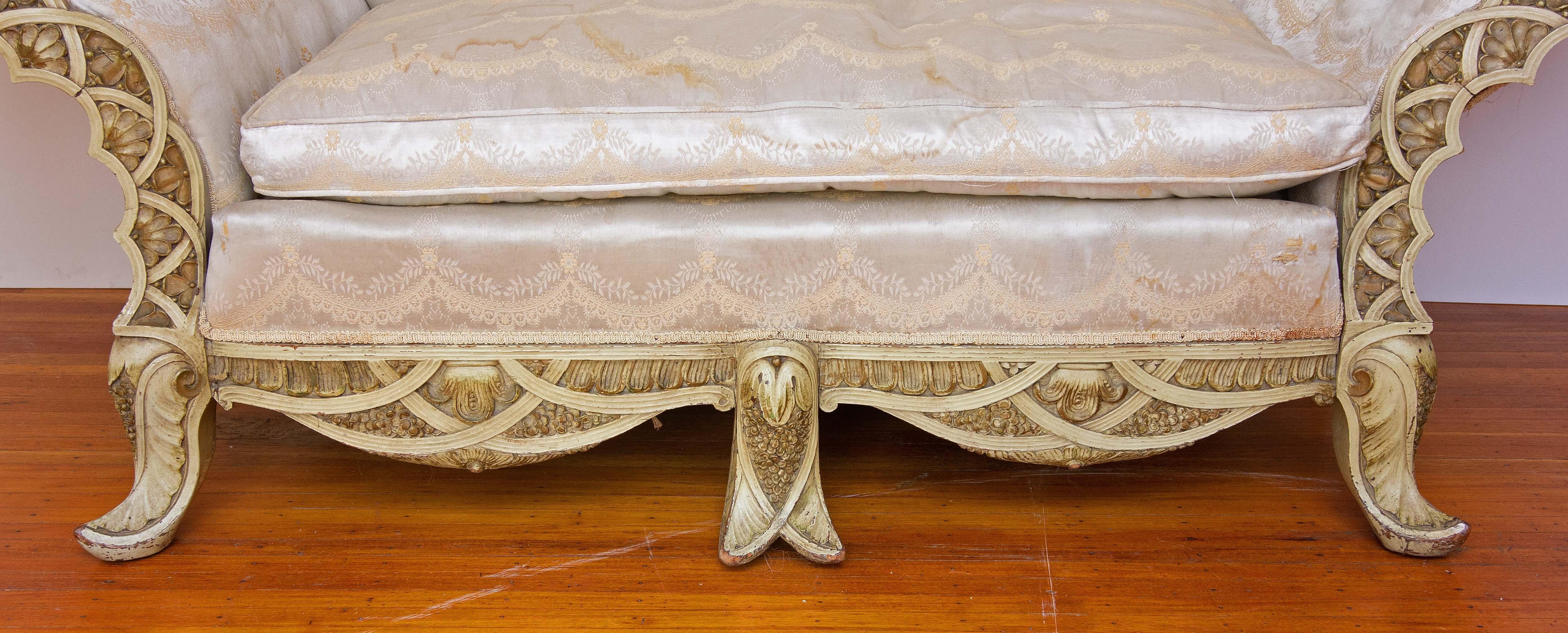 Venetian Fantasy Carved and Painted Sofa  In Fair Condition For Sale In Rochester, NY
