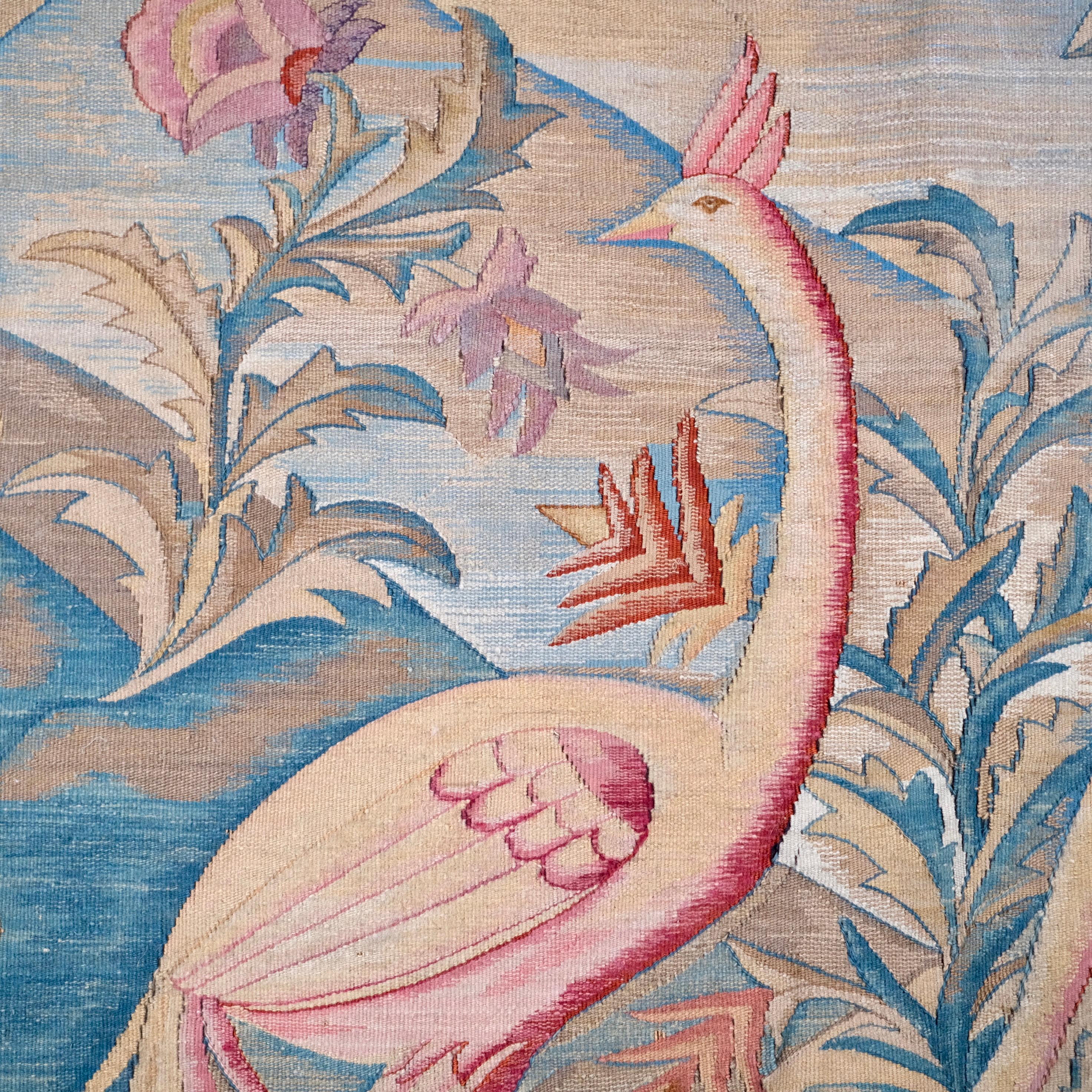 Wool Exotic verdure or chinoiserie tapestry from Aubusson, end of 19th-20th century