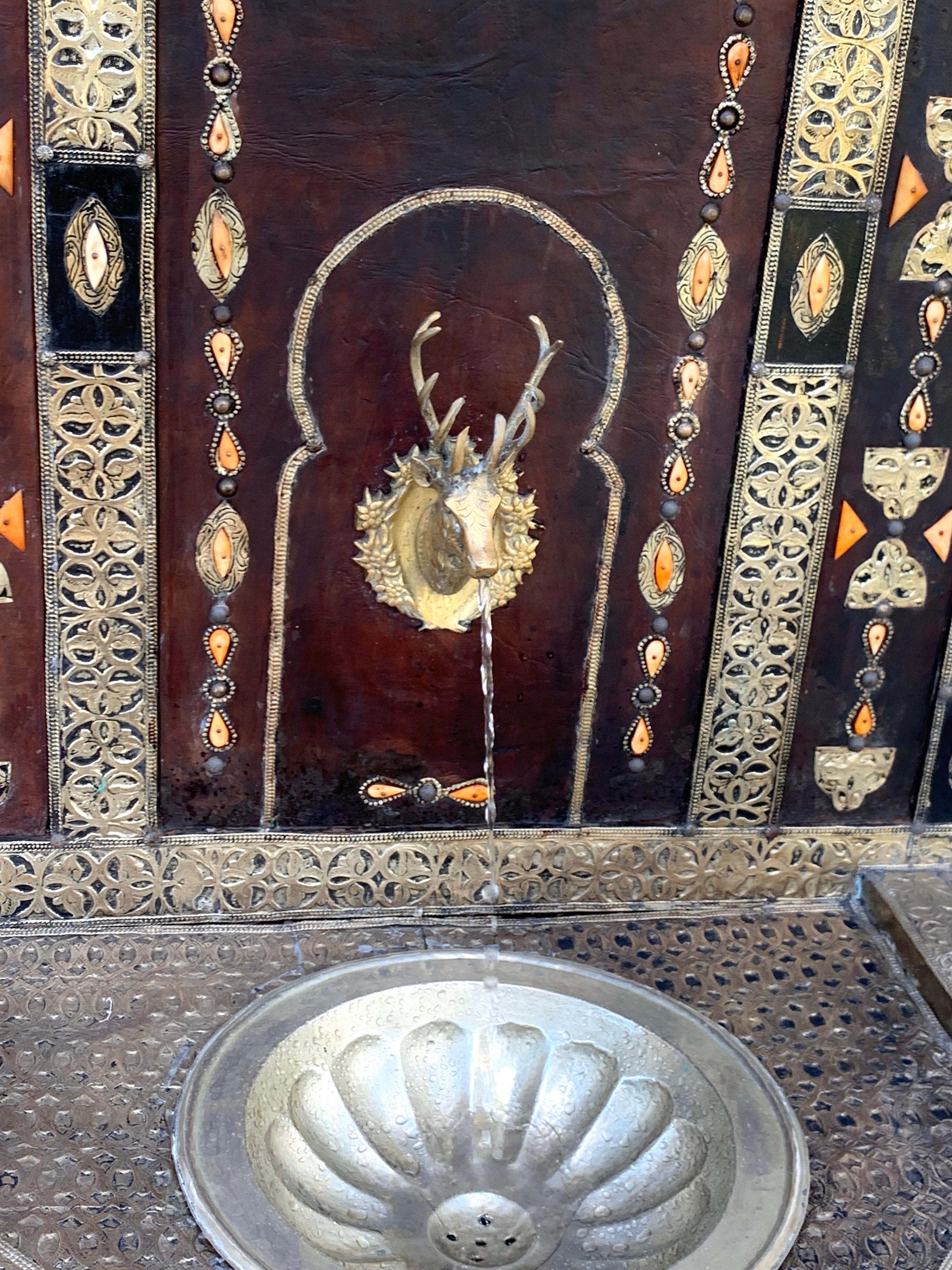 Exotic Vintage Moroccan Brass, Bone, and Silvered Fountain 5