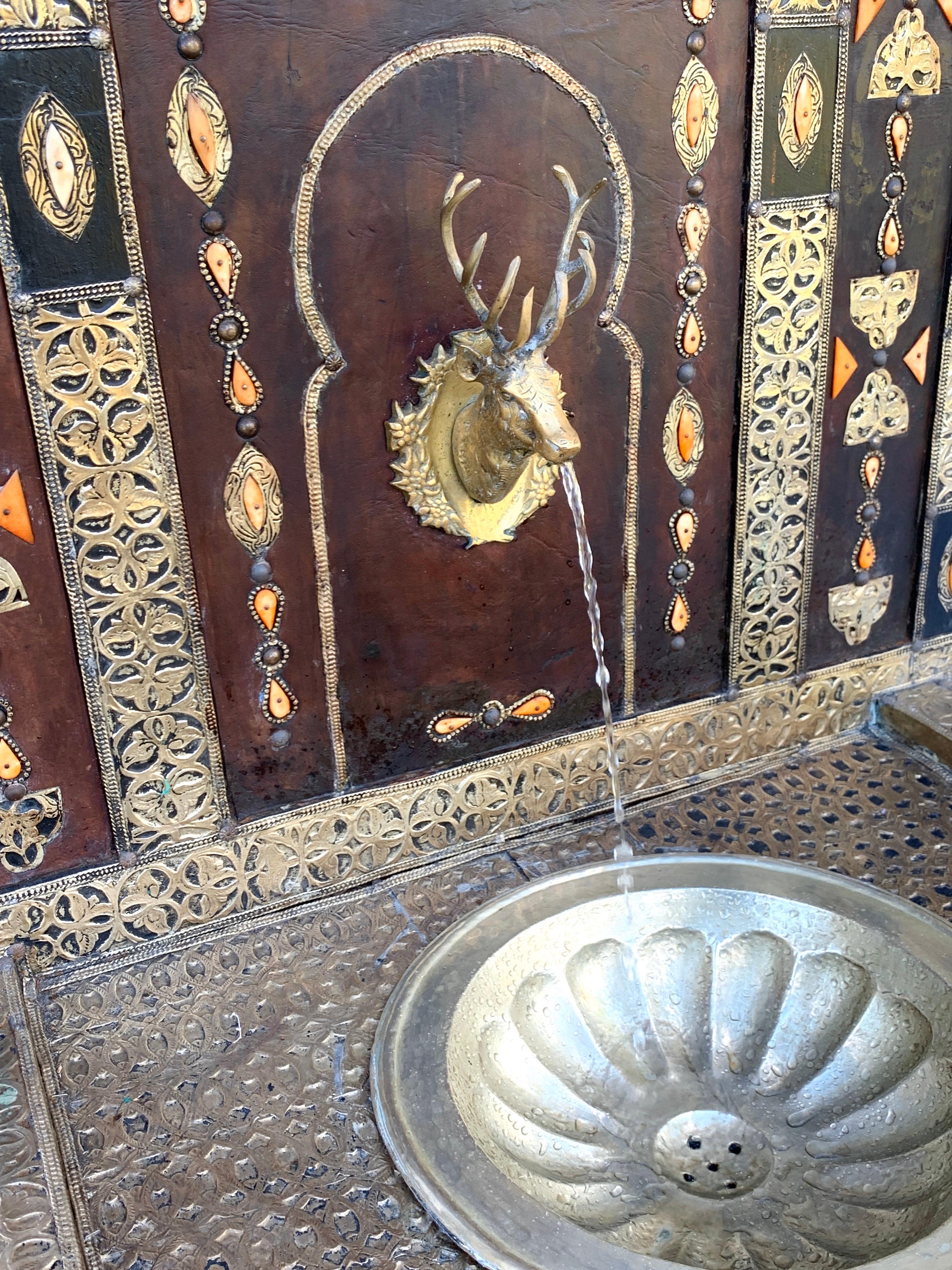 Exotic Vintage Moroccan Brass, Bone, and Silvered Fountain 6