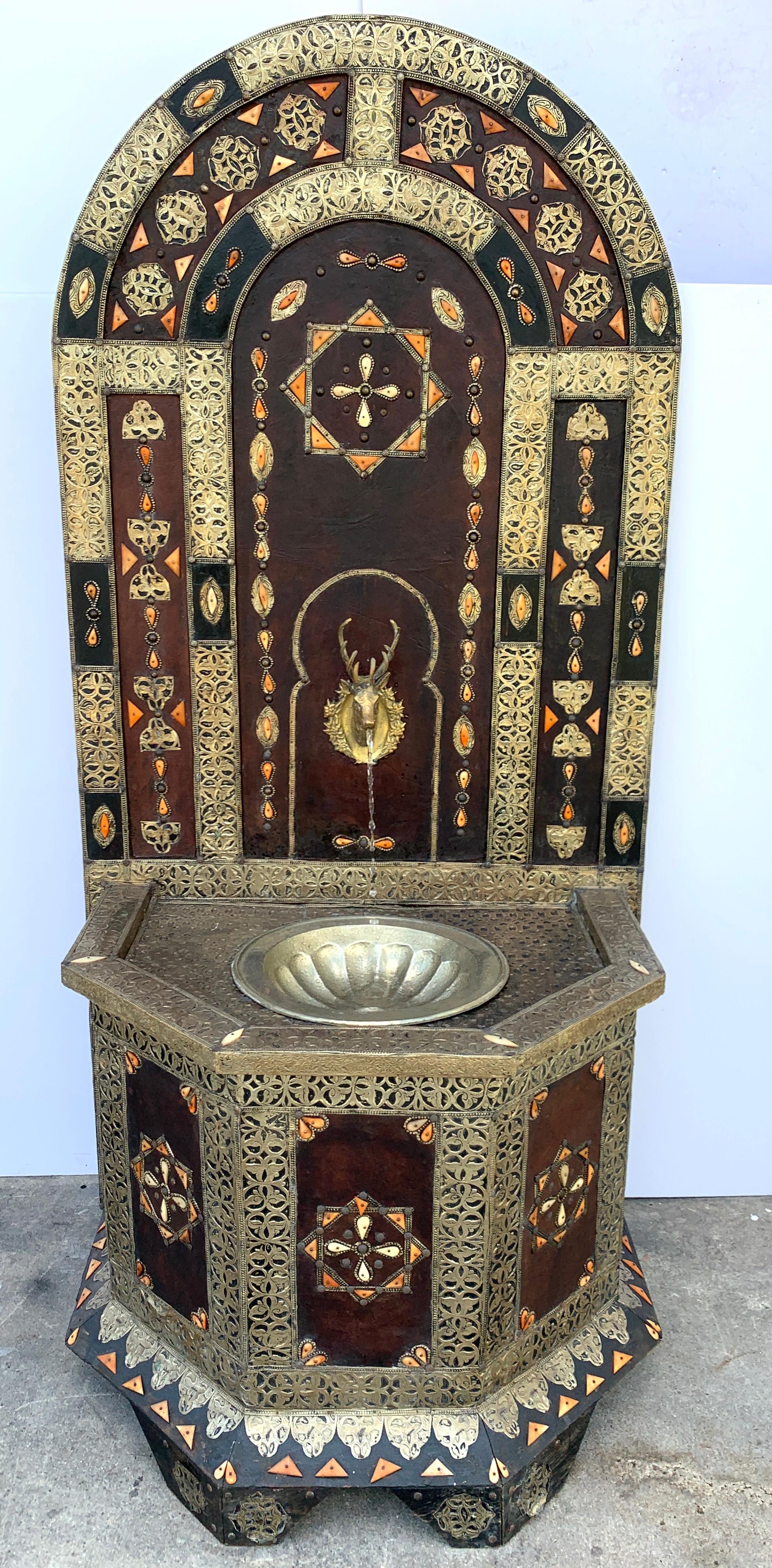 Exotic Vintage Moroccan Brass, Bone, and Silvered Fountain 7