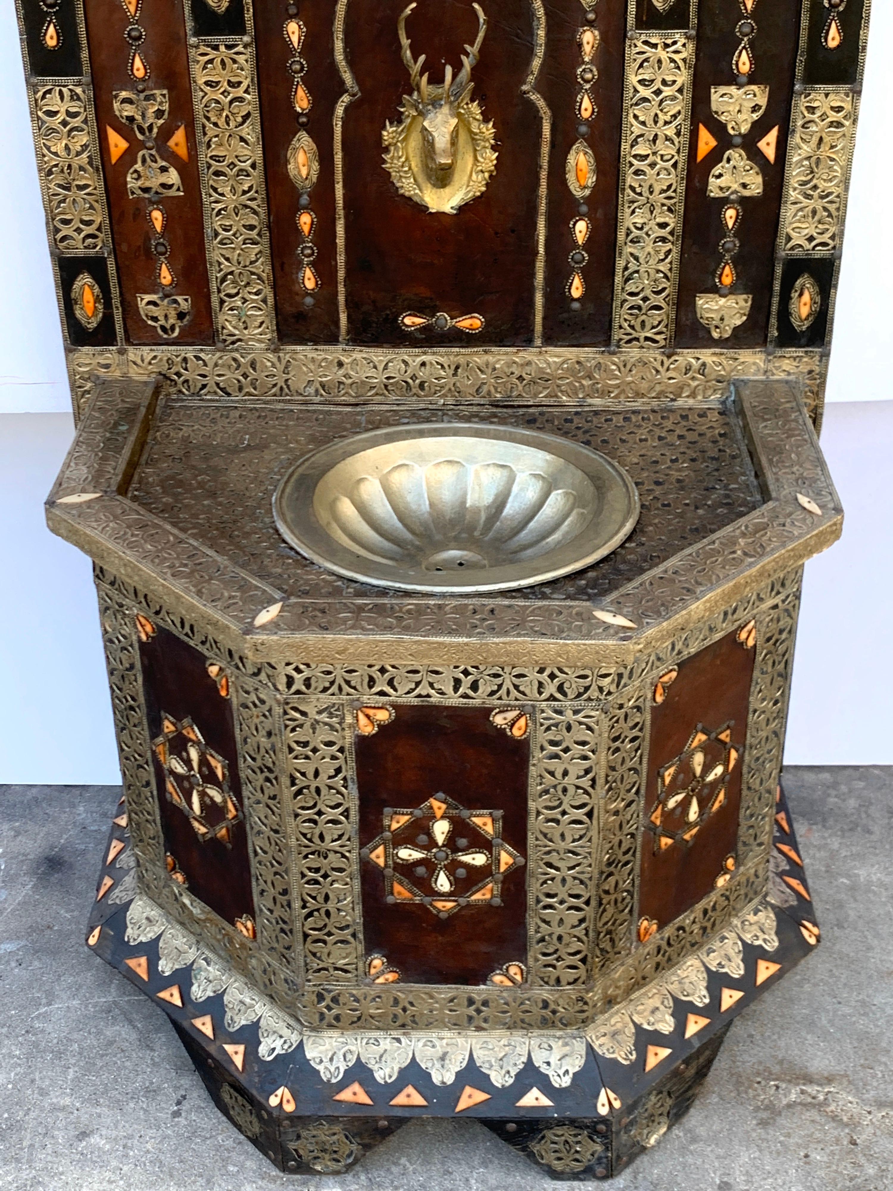 Exotic Vintage Moroccan Brass, Bone, and Silvered Fountain 9