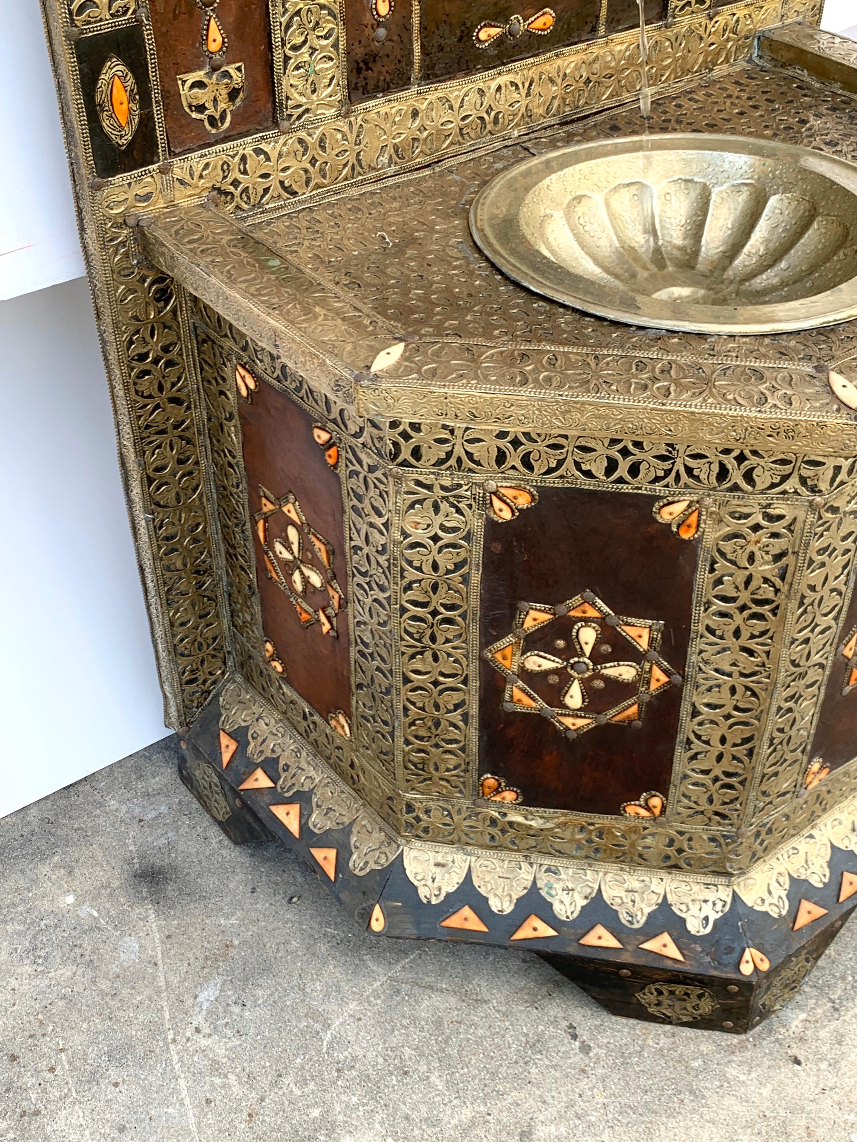 Exotic Vintage Moroccan Brass, Bone, and Silvered Fountain 10