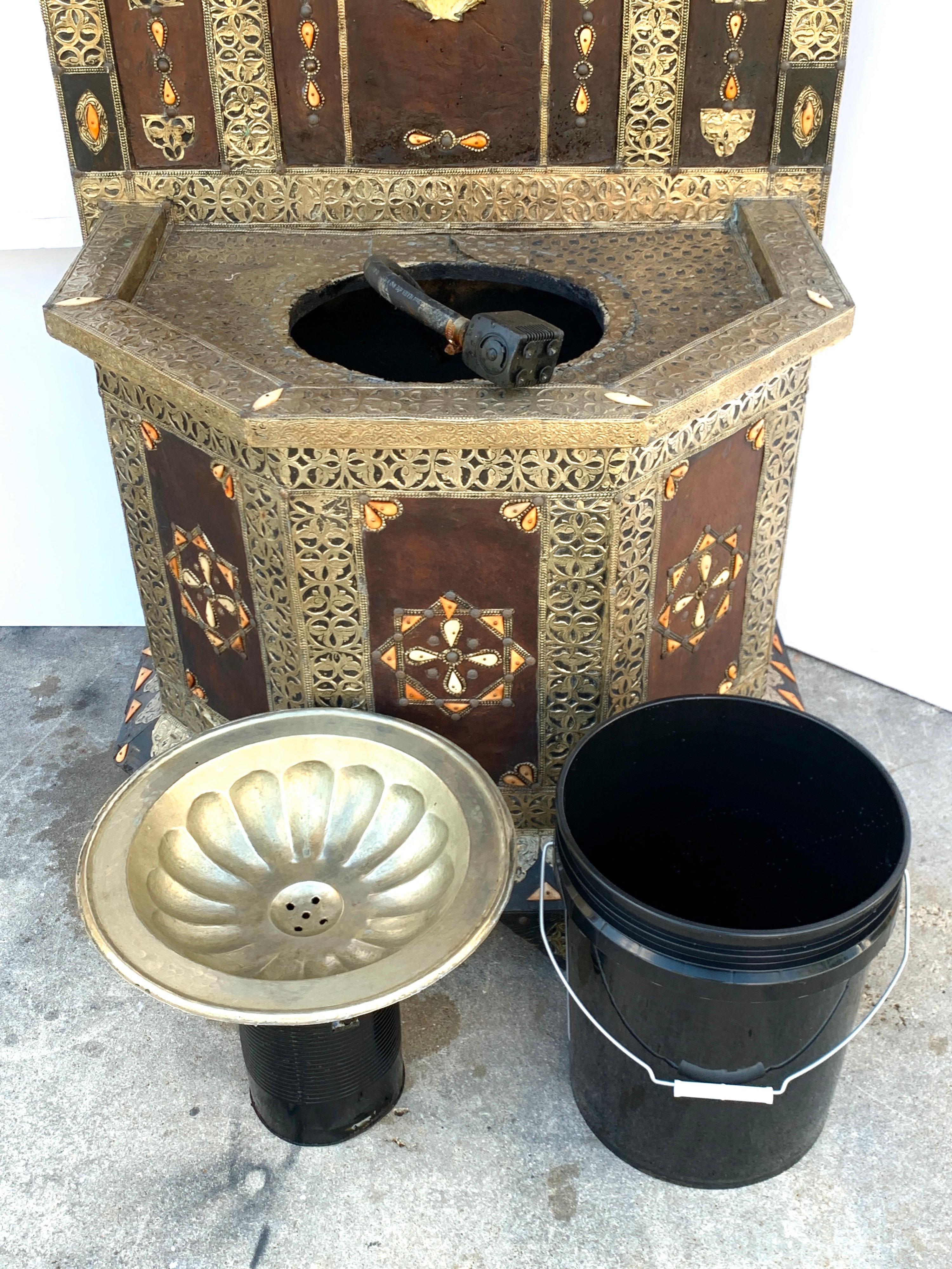 Exotic Vintage Moroccan Brass, Bone, and Silvered Fountain 11