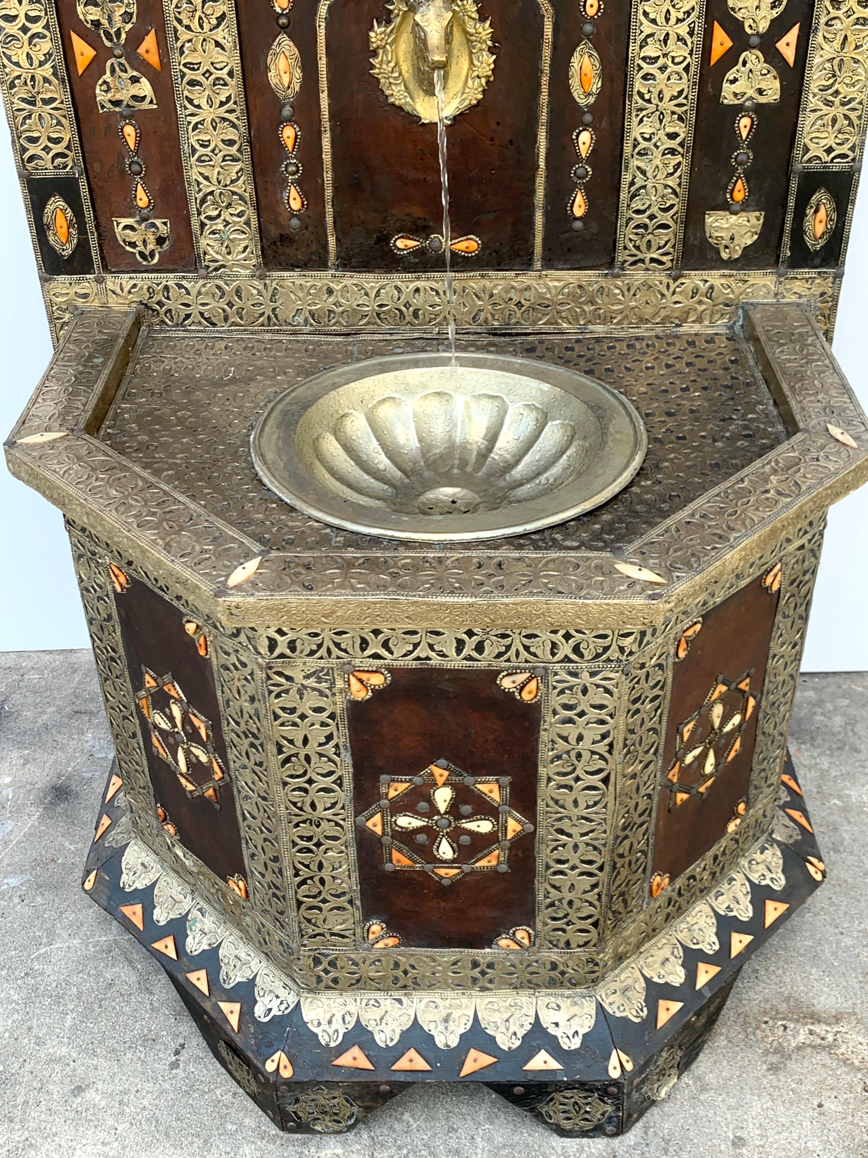 Exotic Vintage Moroccan Brass, Bone, and Silvered Fountain 1