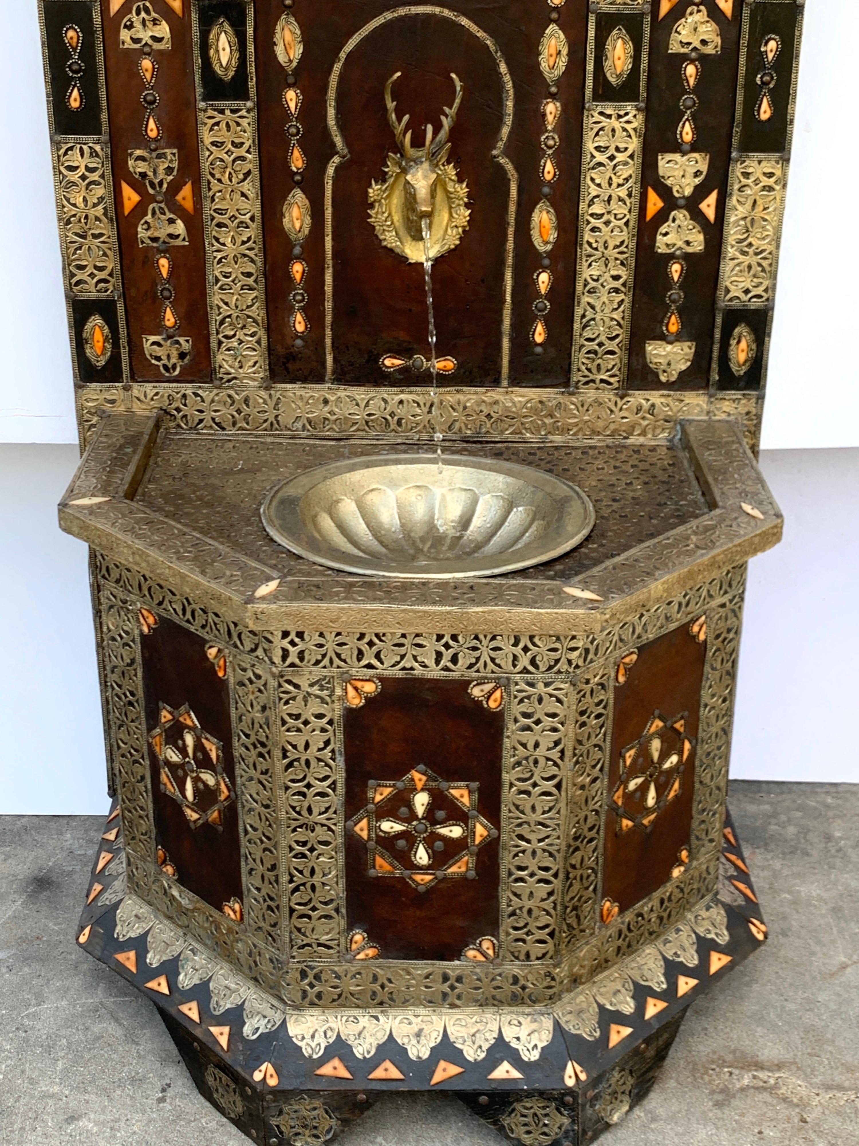 Exotic Vintage Moroccan Brass, Bone, and Silvered Fountain 2