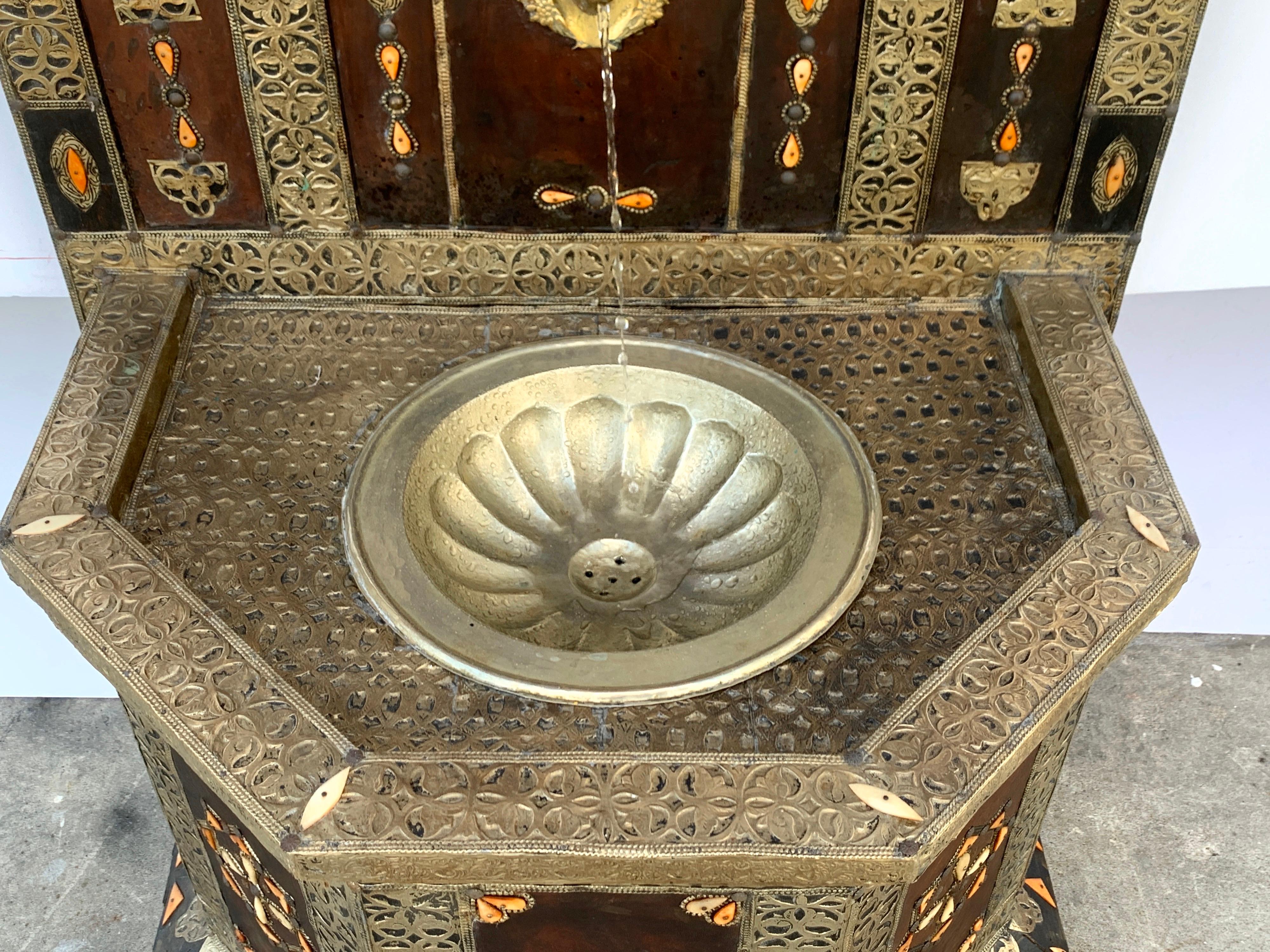 Exotic Vintage Moroccan Brass, Bone, and Silvered Fountain 3