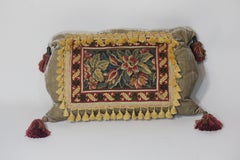 Exotic Vintage Needlepoint Panel with Tassel Fringe Trim and Tassel Corners