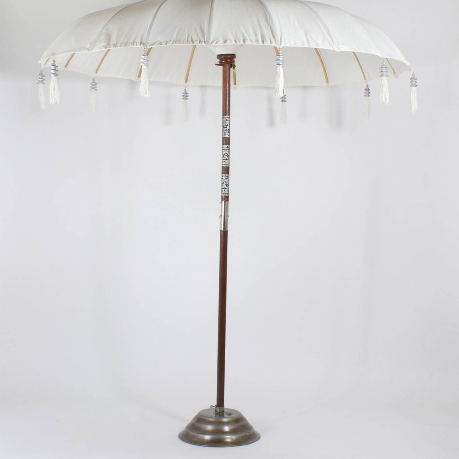 Exotic White Cotton Umbrella with Sandstone Base, Available Individually For Sale 3
