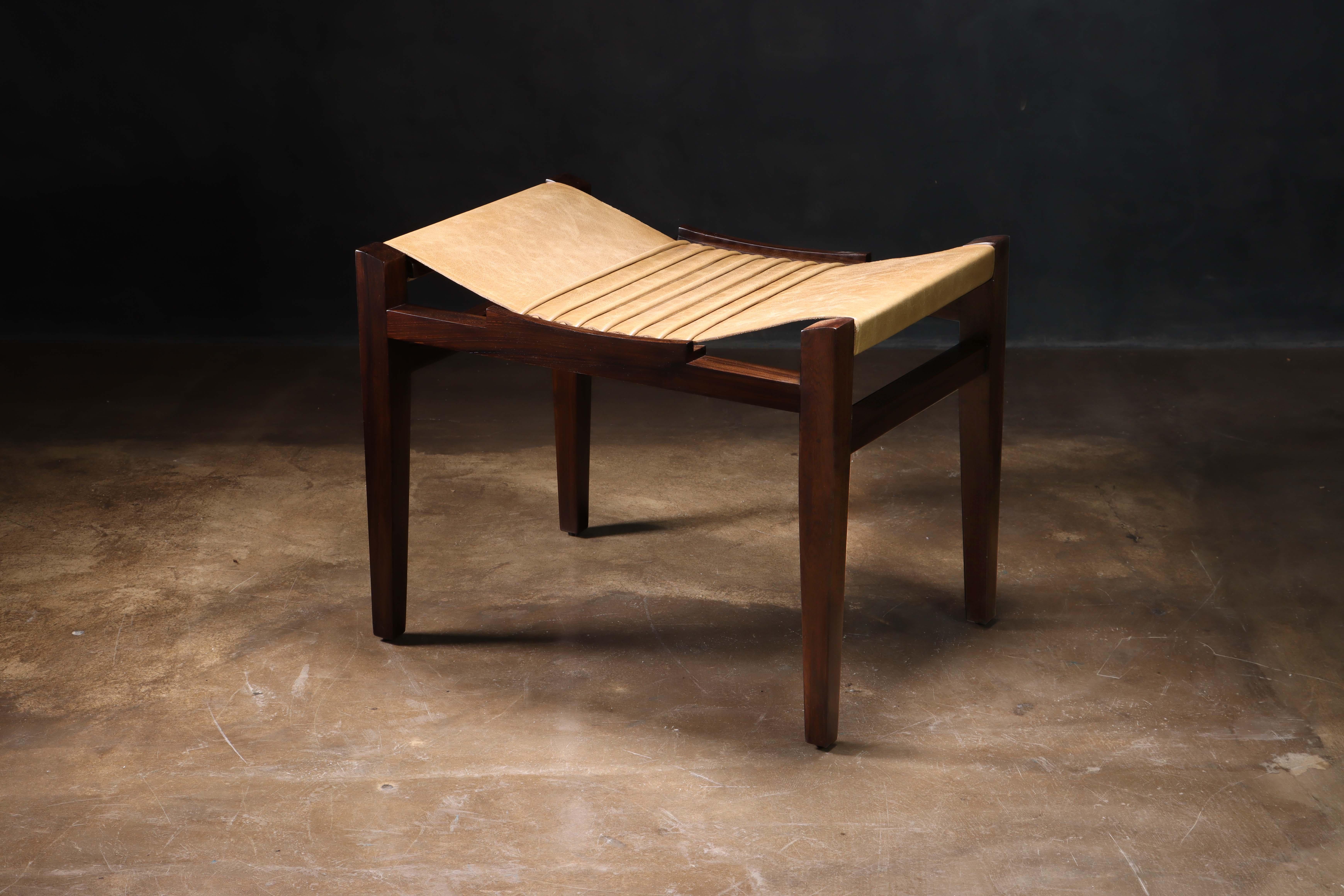 Exotic Wood and Leather Stool in Argentine Rosewood by Costantini Design, Luzio For Sale 12