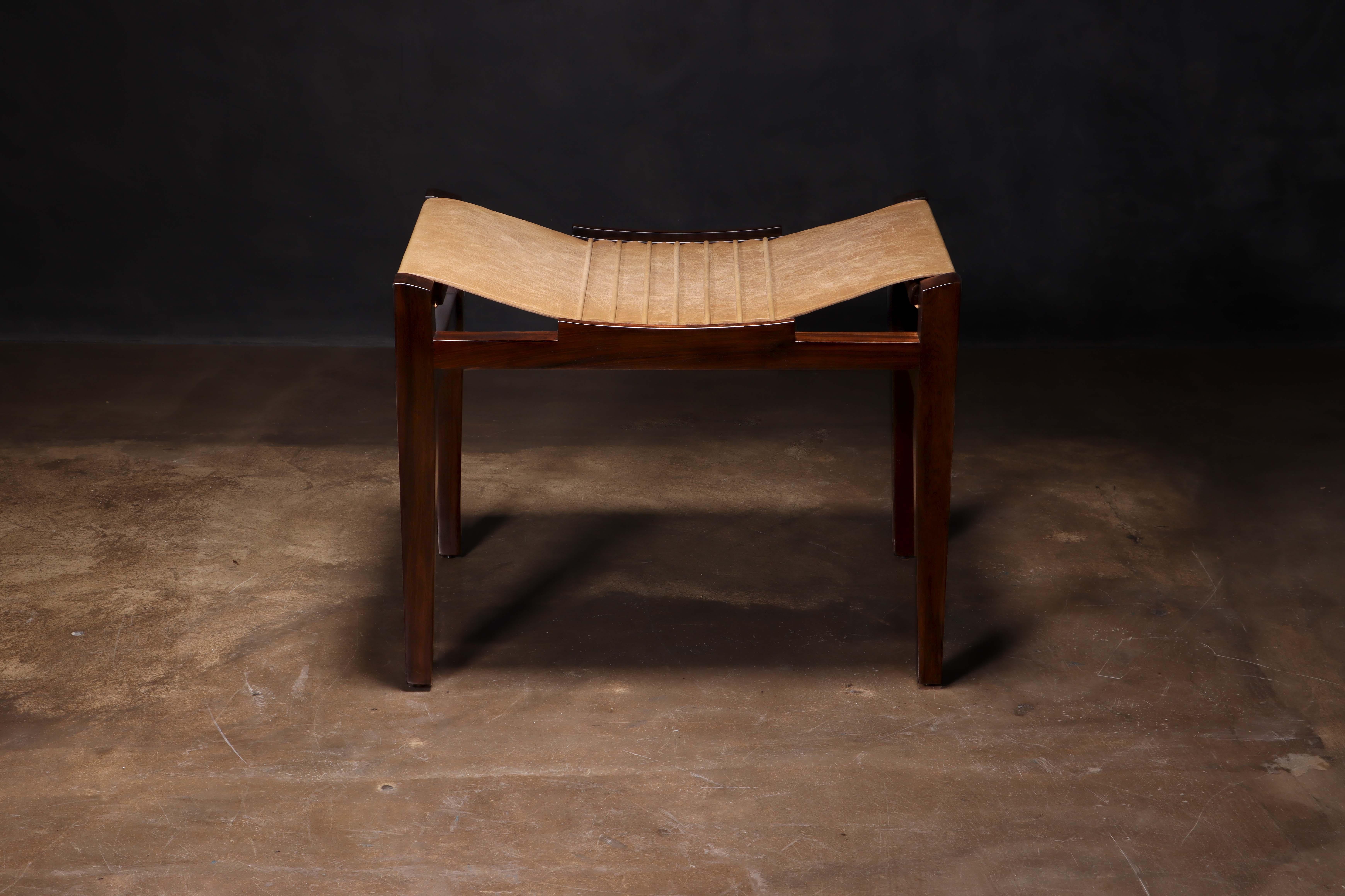 Exotic Wood and Leather Stool in Argentine Rosewood by Costantini Design, Luzio For Sale 13