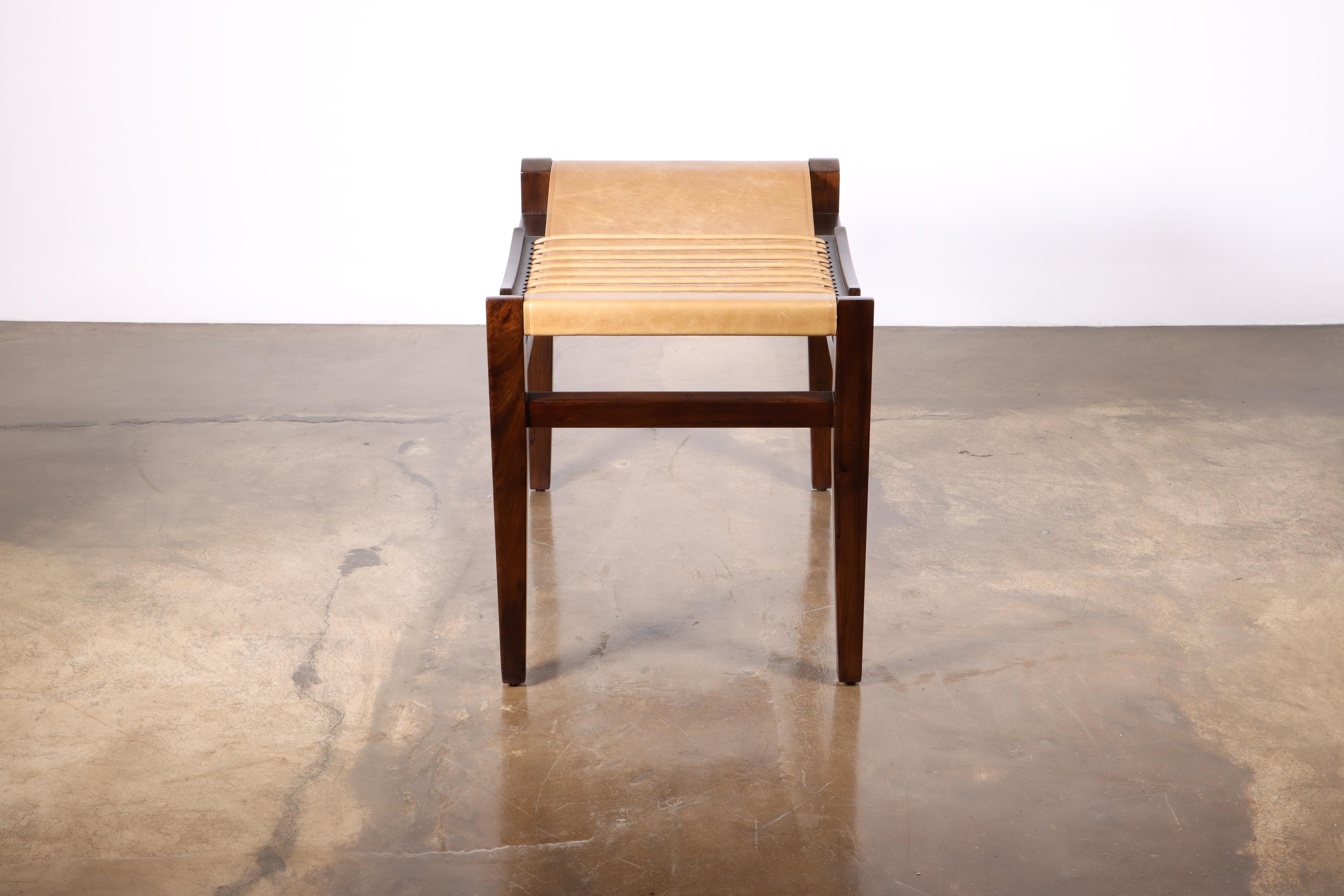 Hand-Crafted Exotic Wood and Leather Stool in Argentine Rosewood by Costantini Design, Luzio For Sale