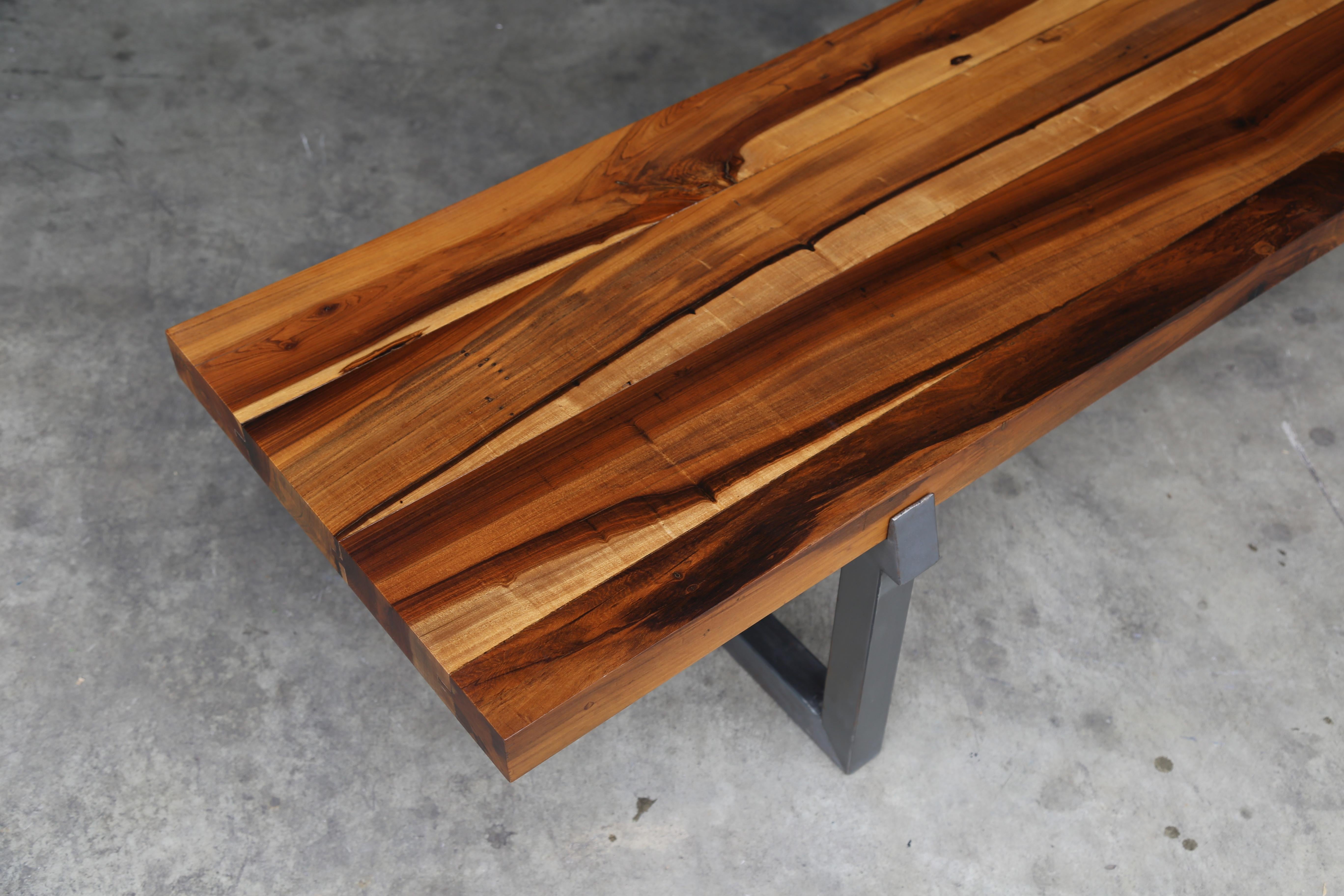 Argentine Exotic Wood and Steel Custom Bench from Costantini, Donato 'In Stock'