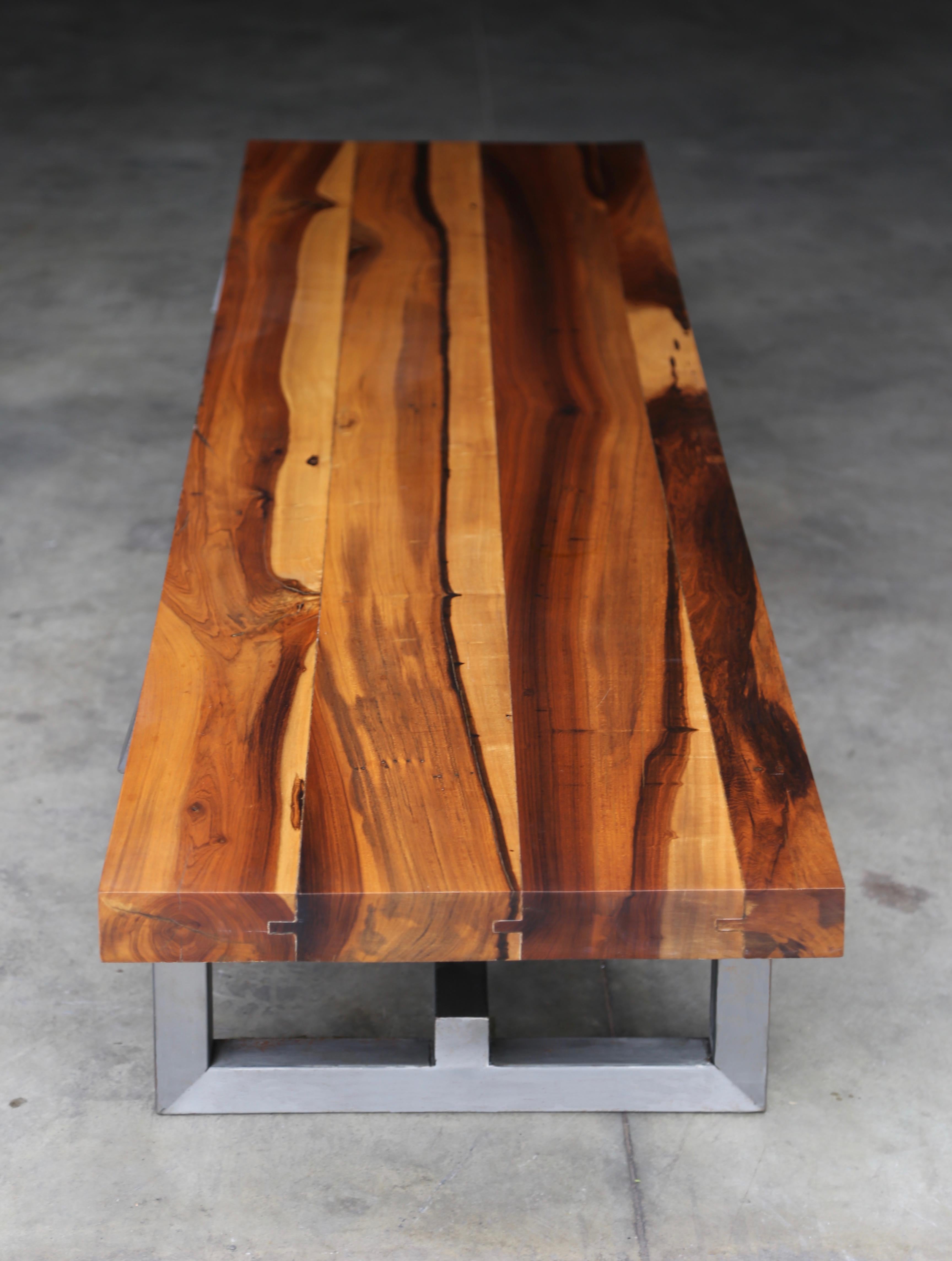 Exotic Wood and Steel Custom Bench from Costantini, Donato 'In Stock' In Good Condition In New York, NY