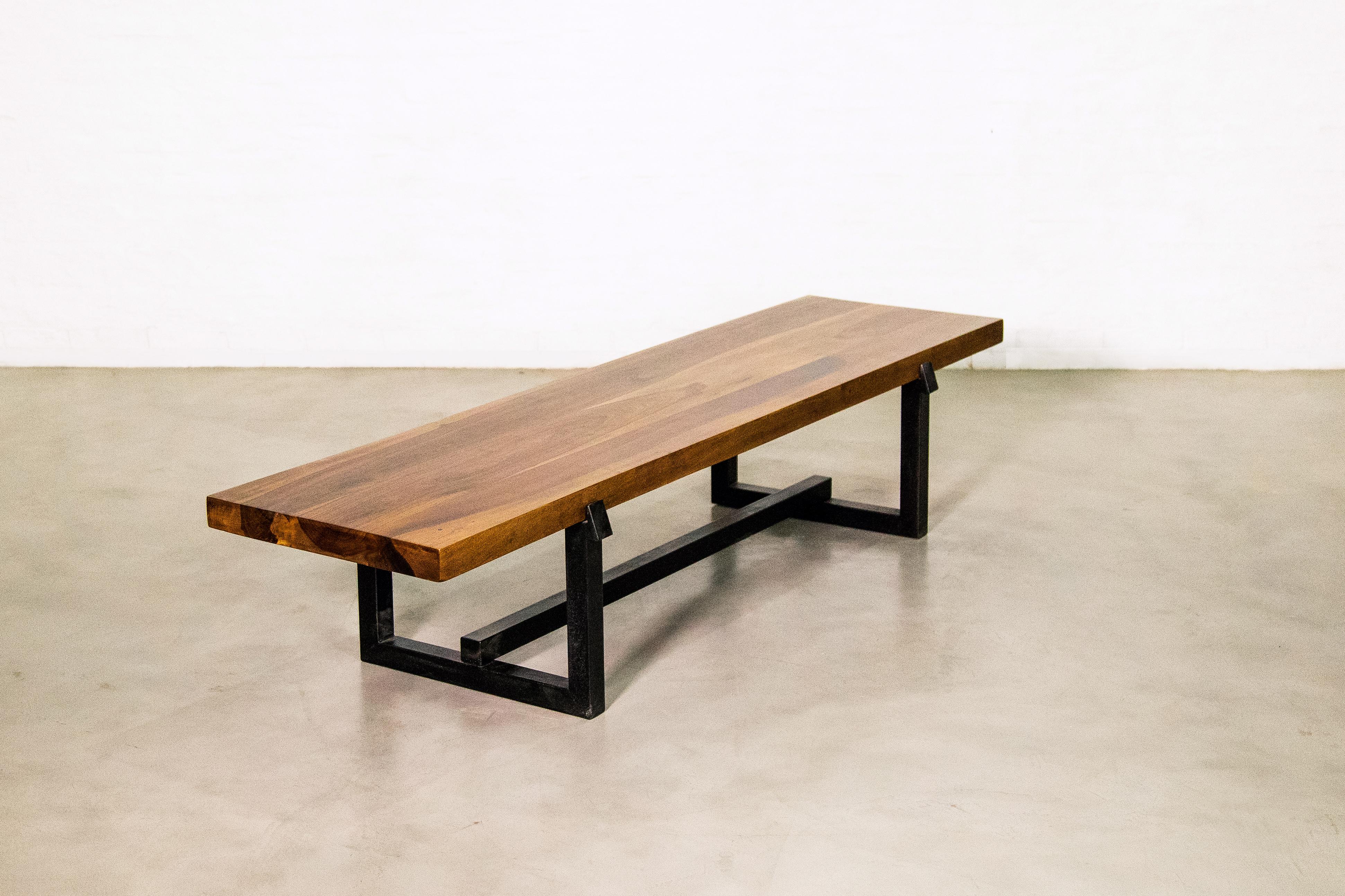 Exotic Wood Bench with Blackened Steel Frame by Costantini, Donato 'In Stock' In New Condition In New York, NY