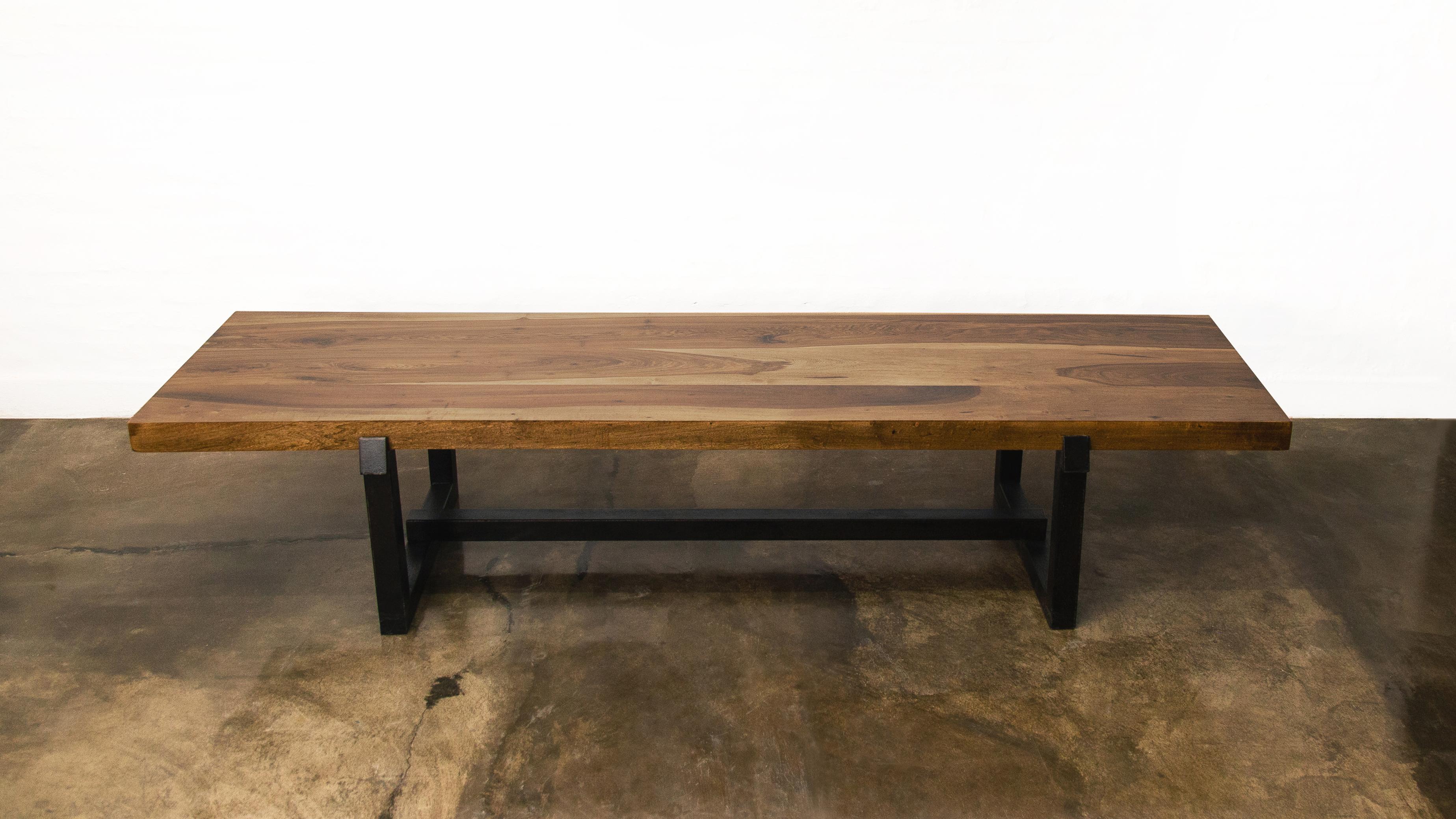 Contemporary Exotic Wood Bench with Blackened Steel Frame by Costantini, Donato 'In Stock'