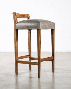 Exotic Wood Contemporary Low Back Stool in Leather from Costantini, Umberto