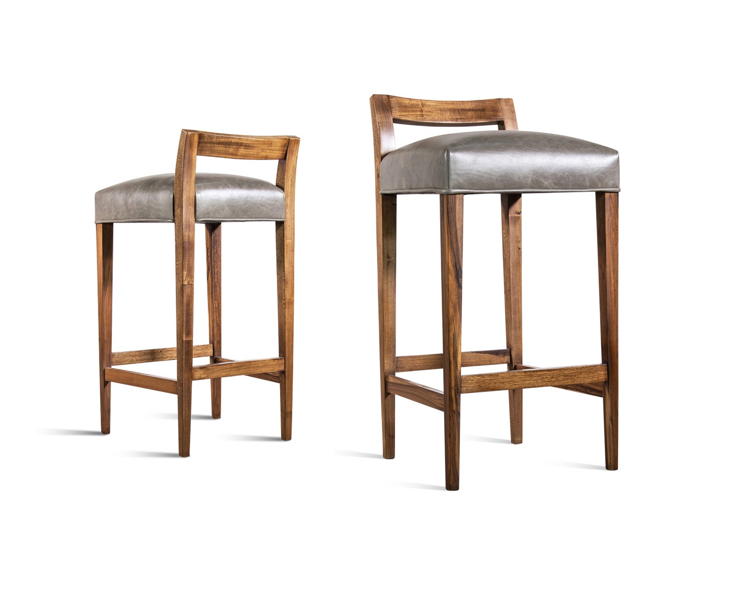 Exotic Wood Contemporary Low Back Stool in Leather from Costantini, Umberto