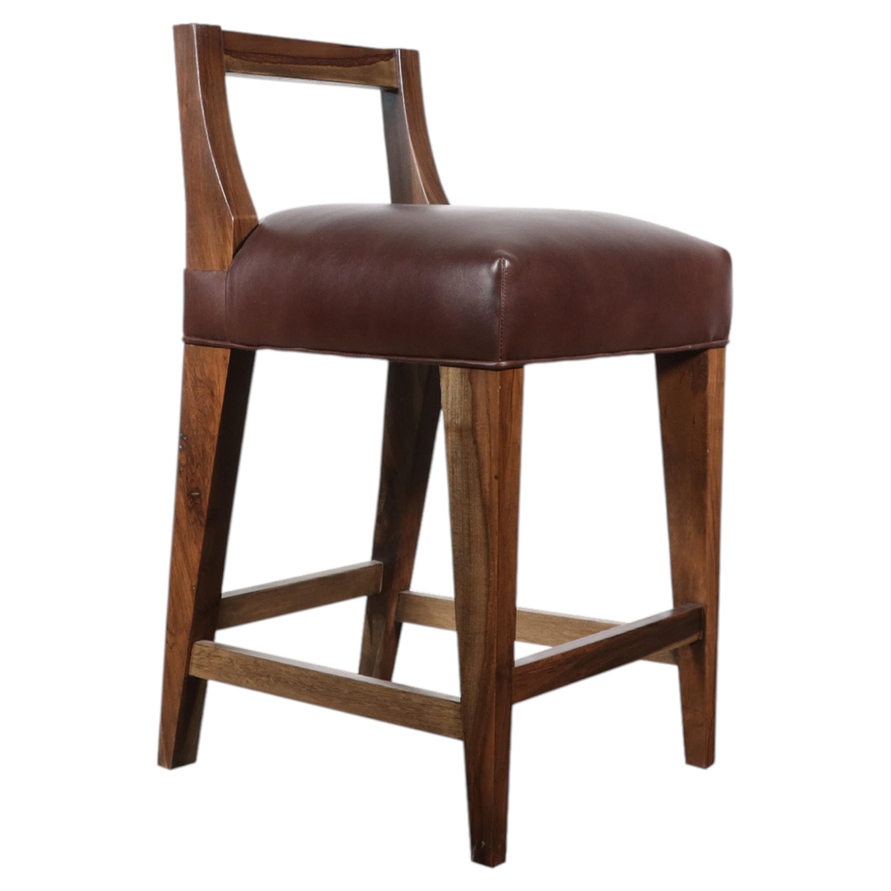 Exotic Wood Contemporary Stool with Leather Seat by Costantini, Ecco, In Stock For Sale