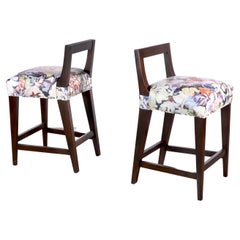 Tabouret contemporain en Wood exotique et cuir floral de Costantini, Ecco