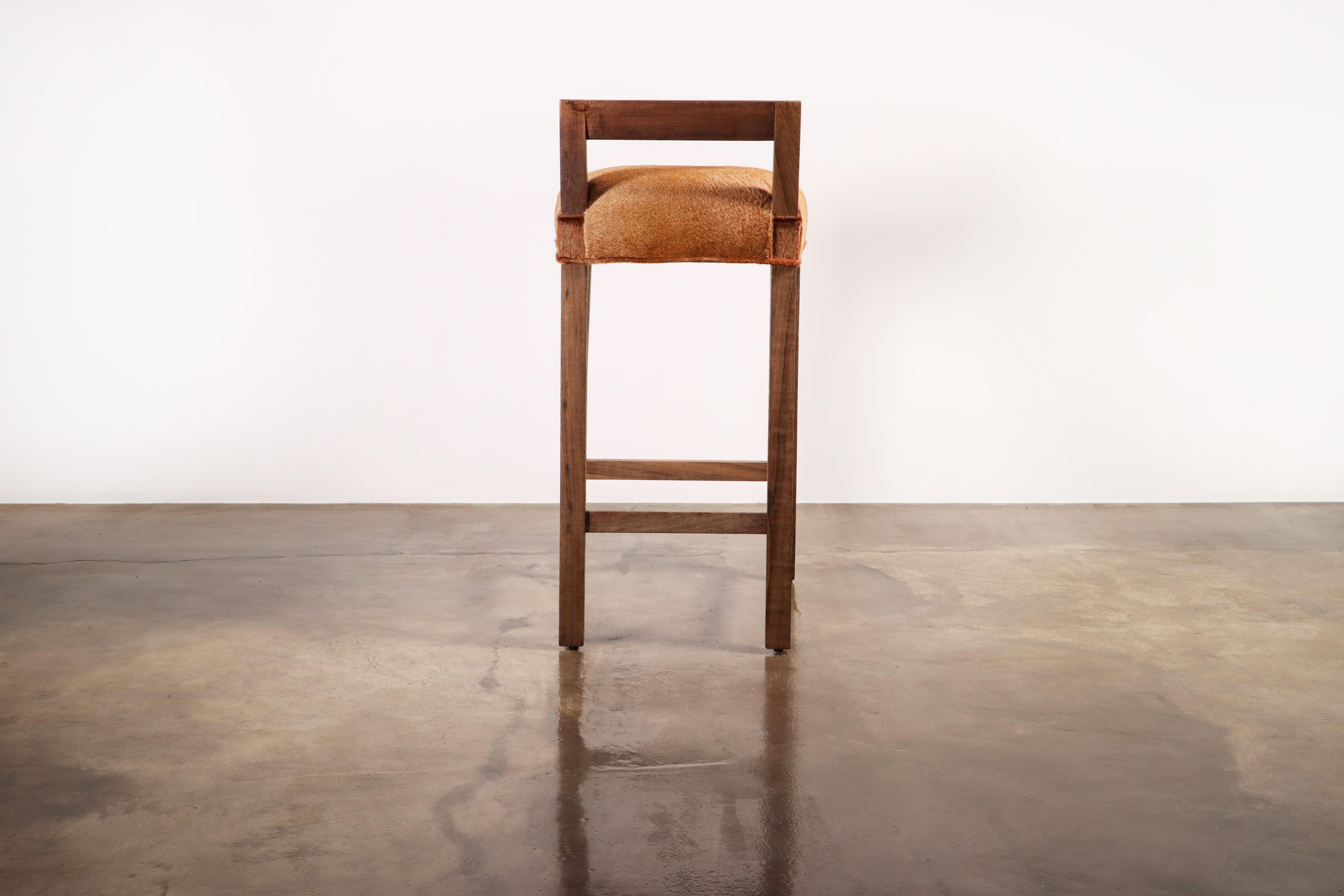 Exotic Wood Contemporary Stool in Hair Hide Leather from Costantini, Ecco In New Condition For Sale In New York, NY