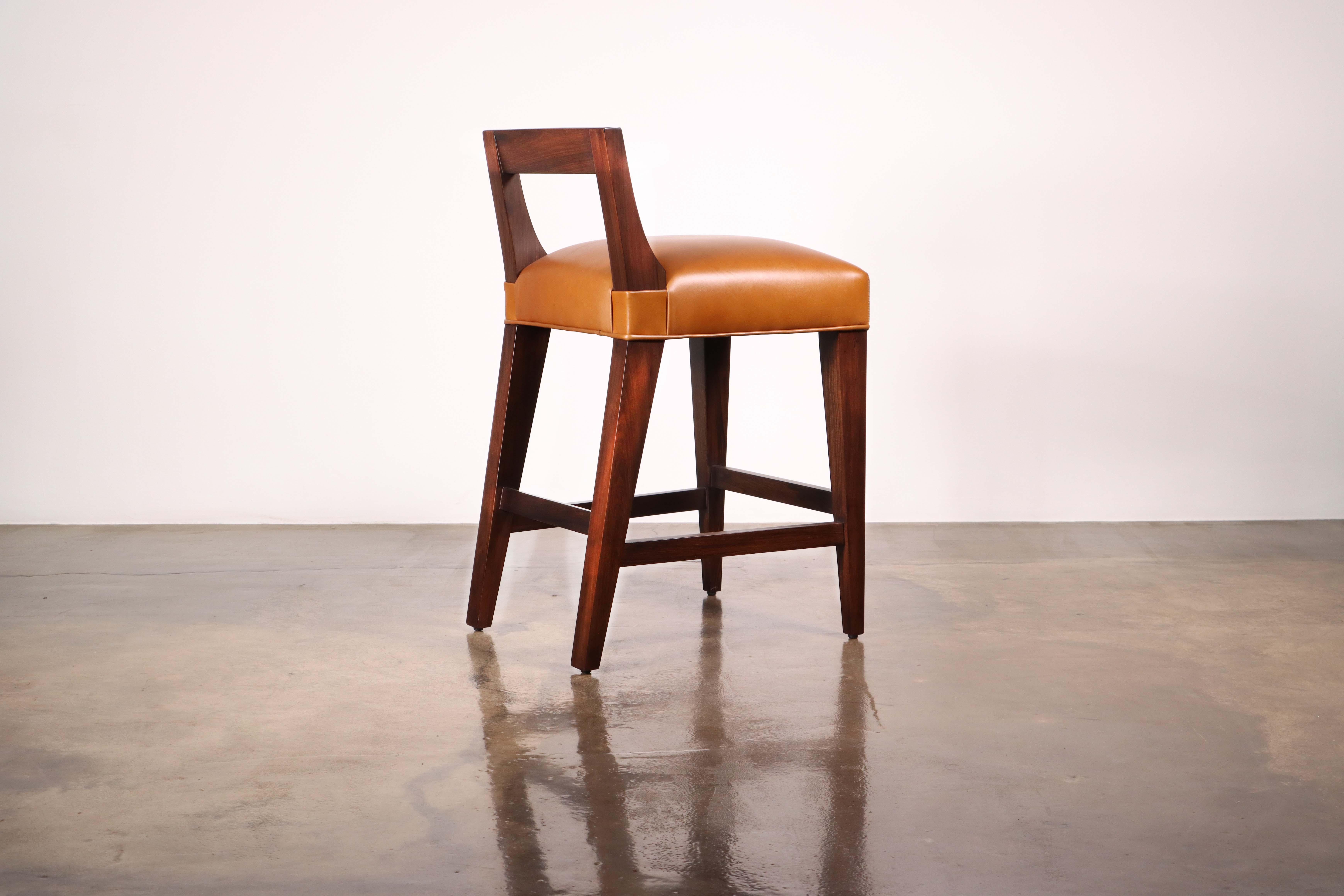 Modern Exotic Wood Contemporary Stool in Leather from Costantini, Ecco For Sale