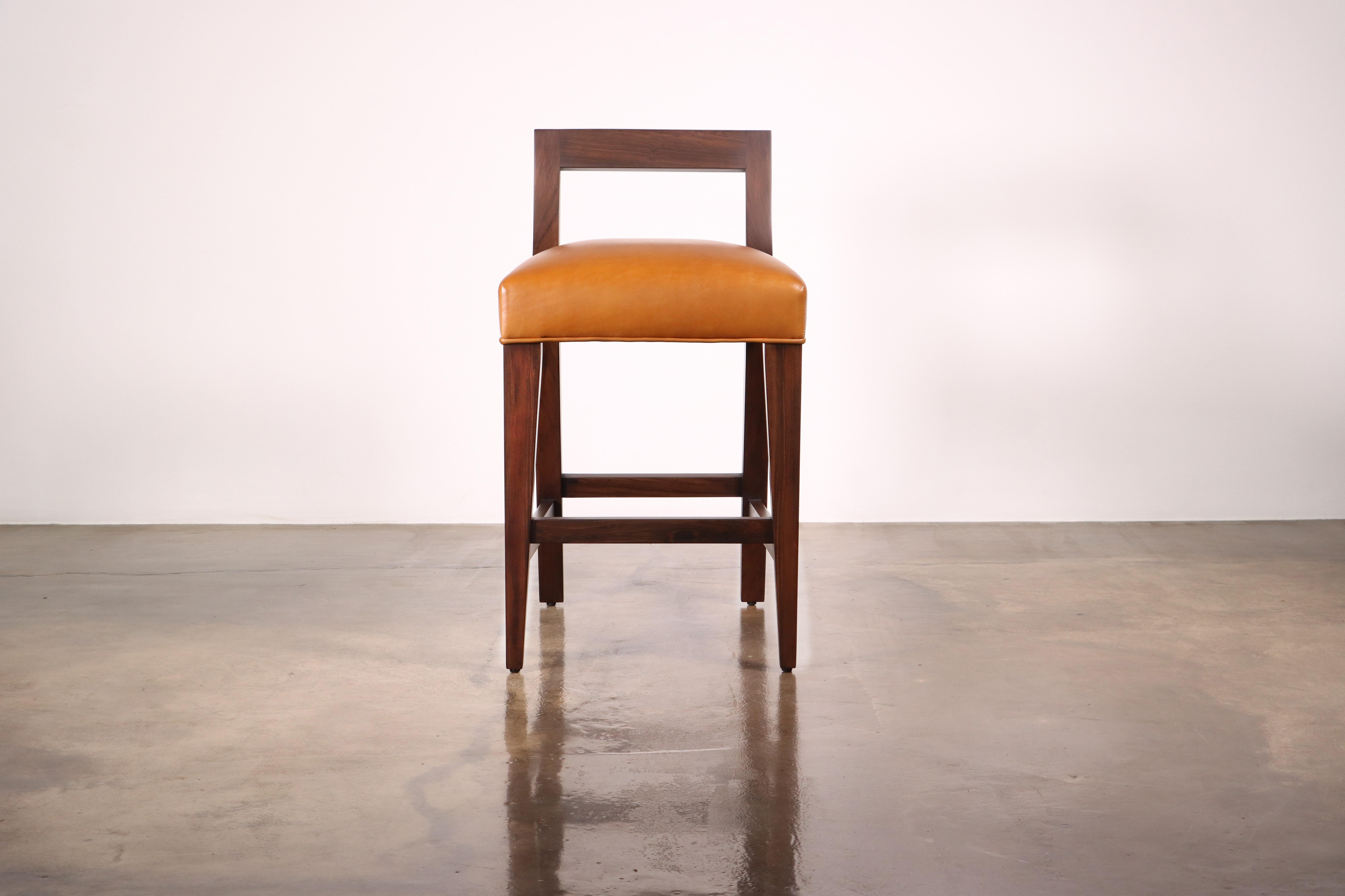Argentine Exotic Wood Contemporary Stool in Leather from Costantini, Ecco For Sale