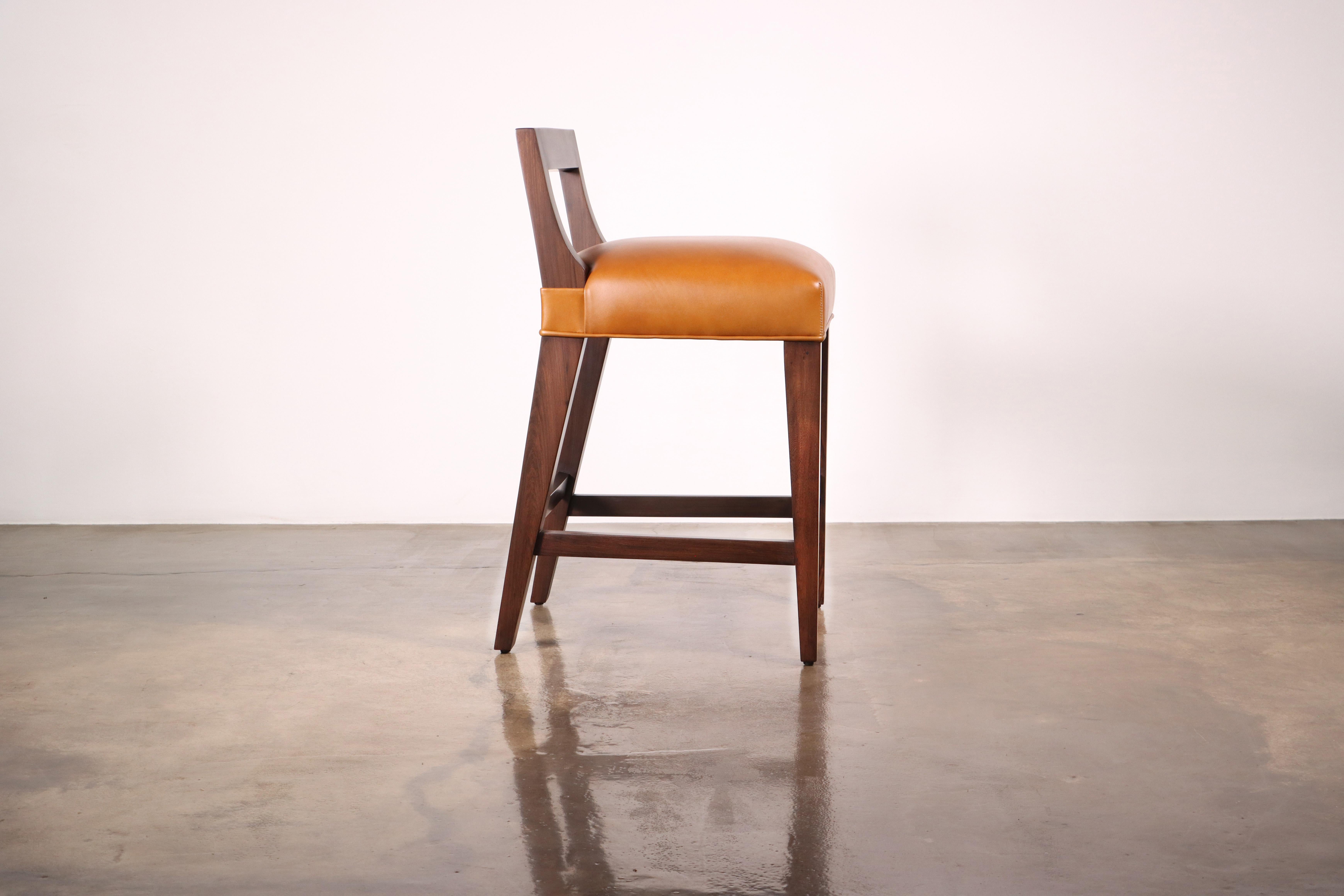 Woodwork Exotic Wood Contemporary Stool in Leather from Costantini, Ecco For Sale