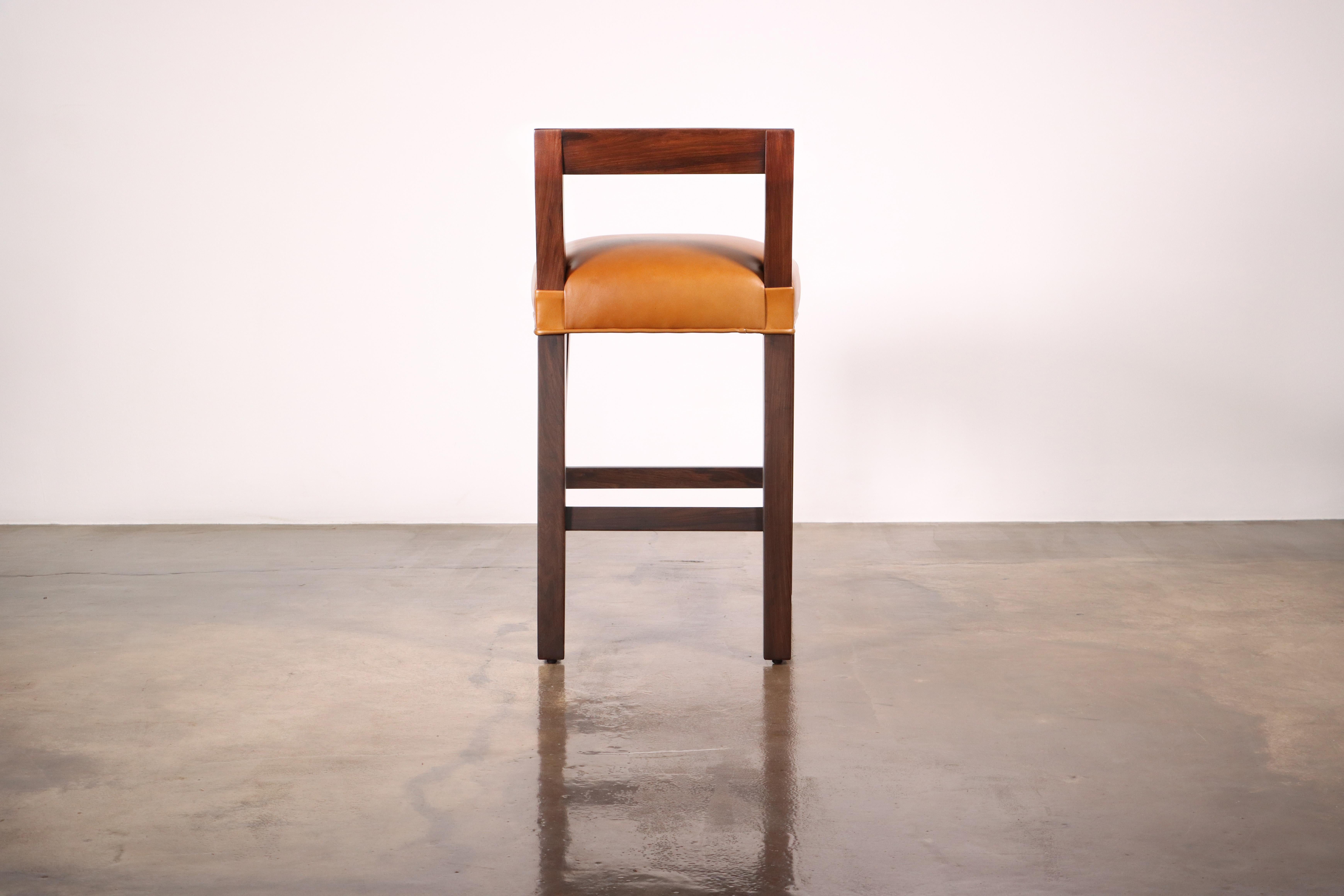 Exotic Wood Contemporary Stool in Leather from Costantini, Ecco In New Condition For Sale In New York, NY
