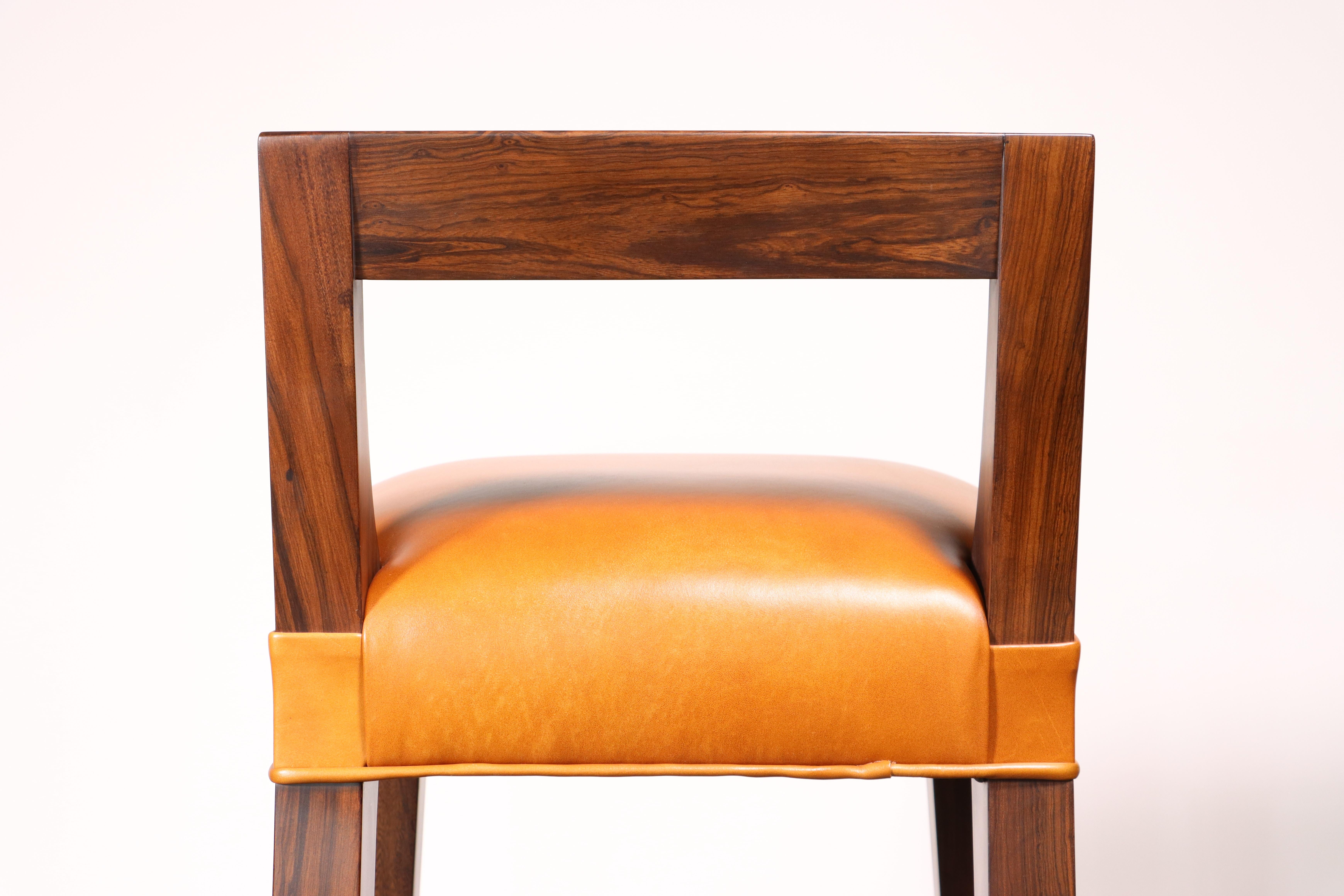 Exotic Wood Contemporary Stool in Leather from Costantini, Ecco For Sale 1