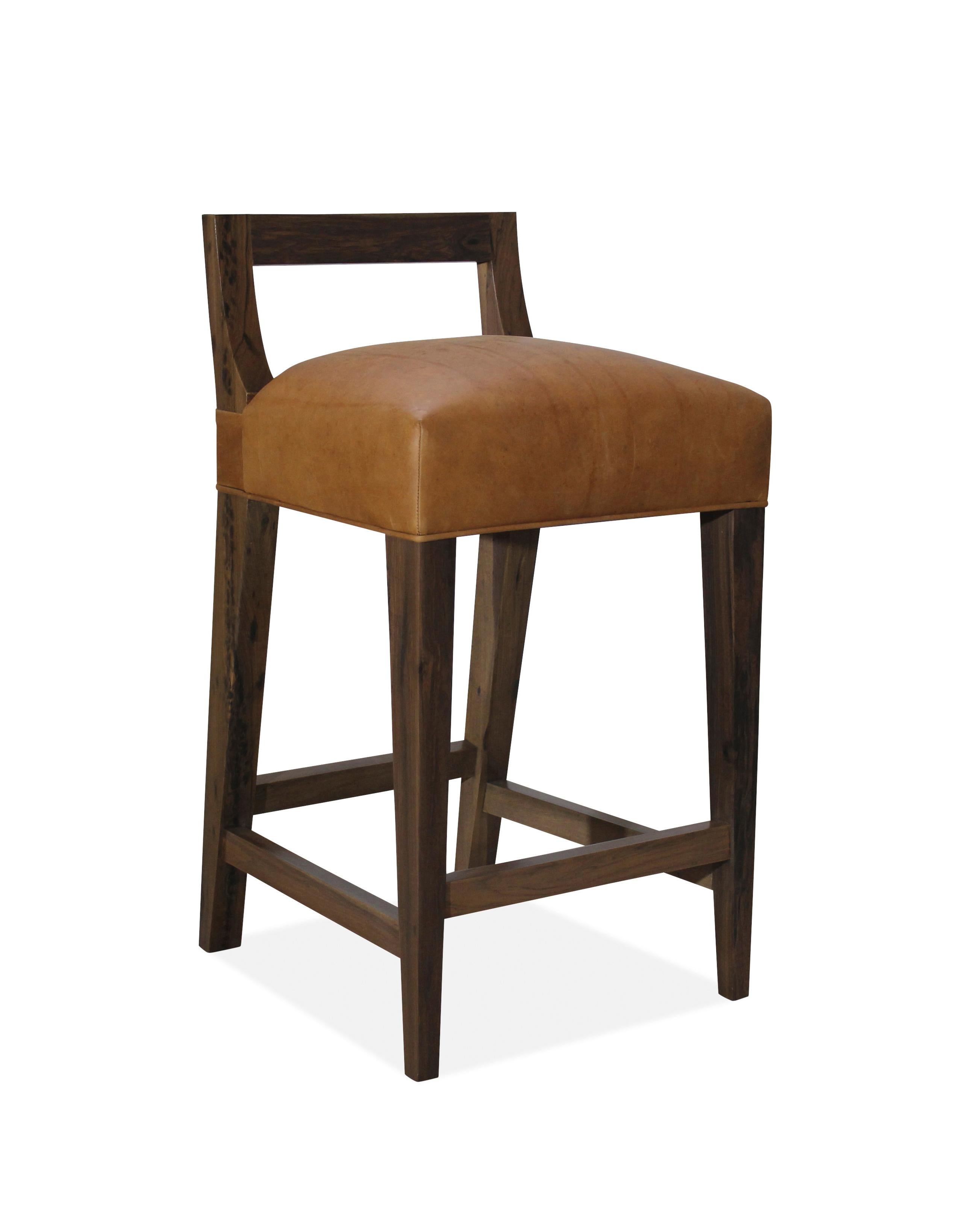 Exotic Wood Contemporary Stool in Leather from Costantini, Ecco In New Condition For Sale In New York, NY