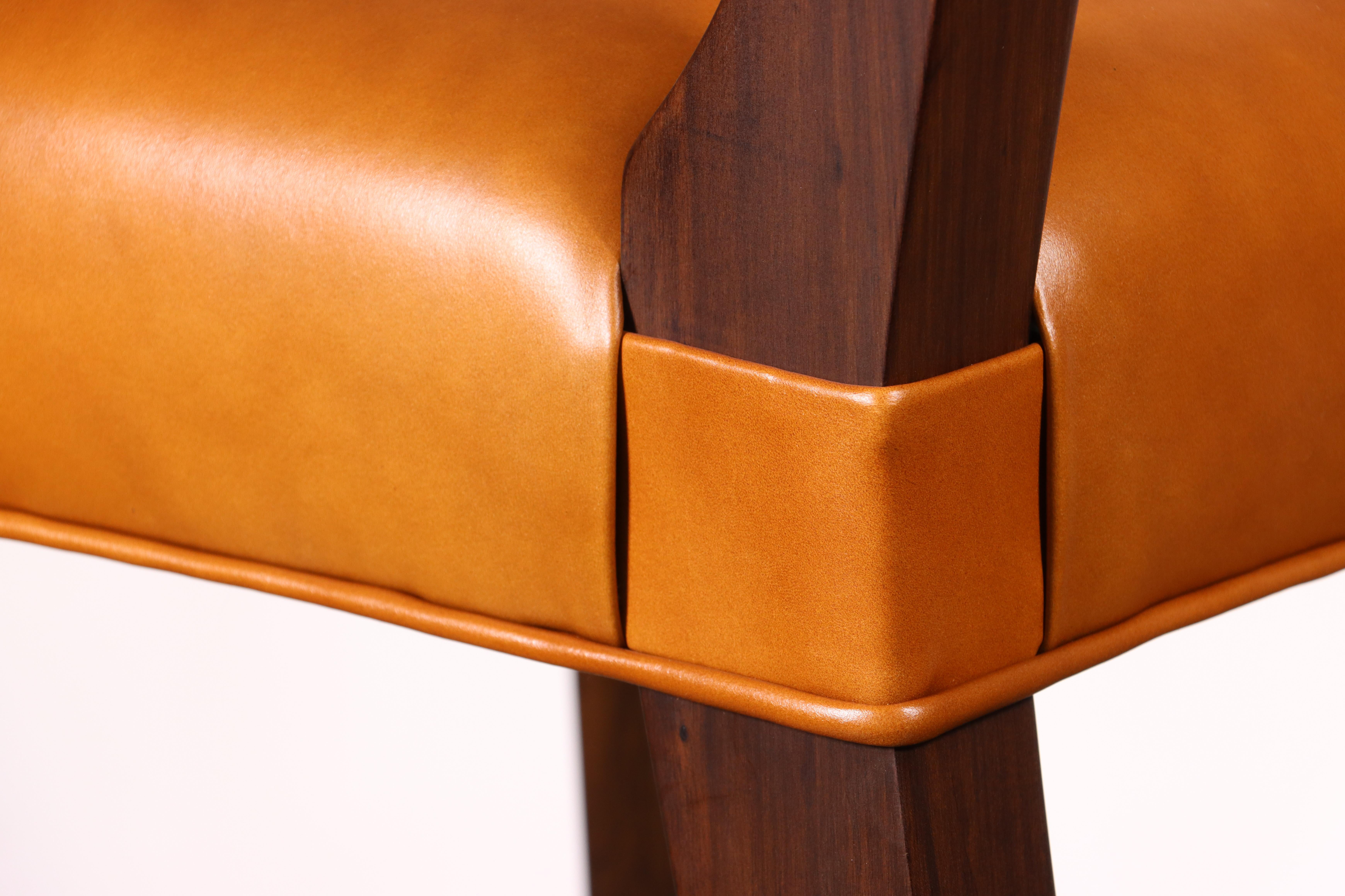 Exotic Wood Contemporary Stool in Leather from Costantini, Ecco For Sale 2