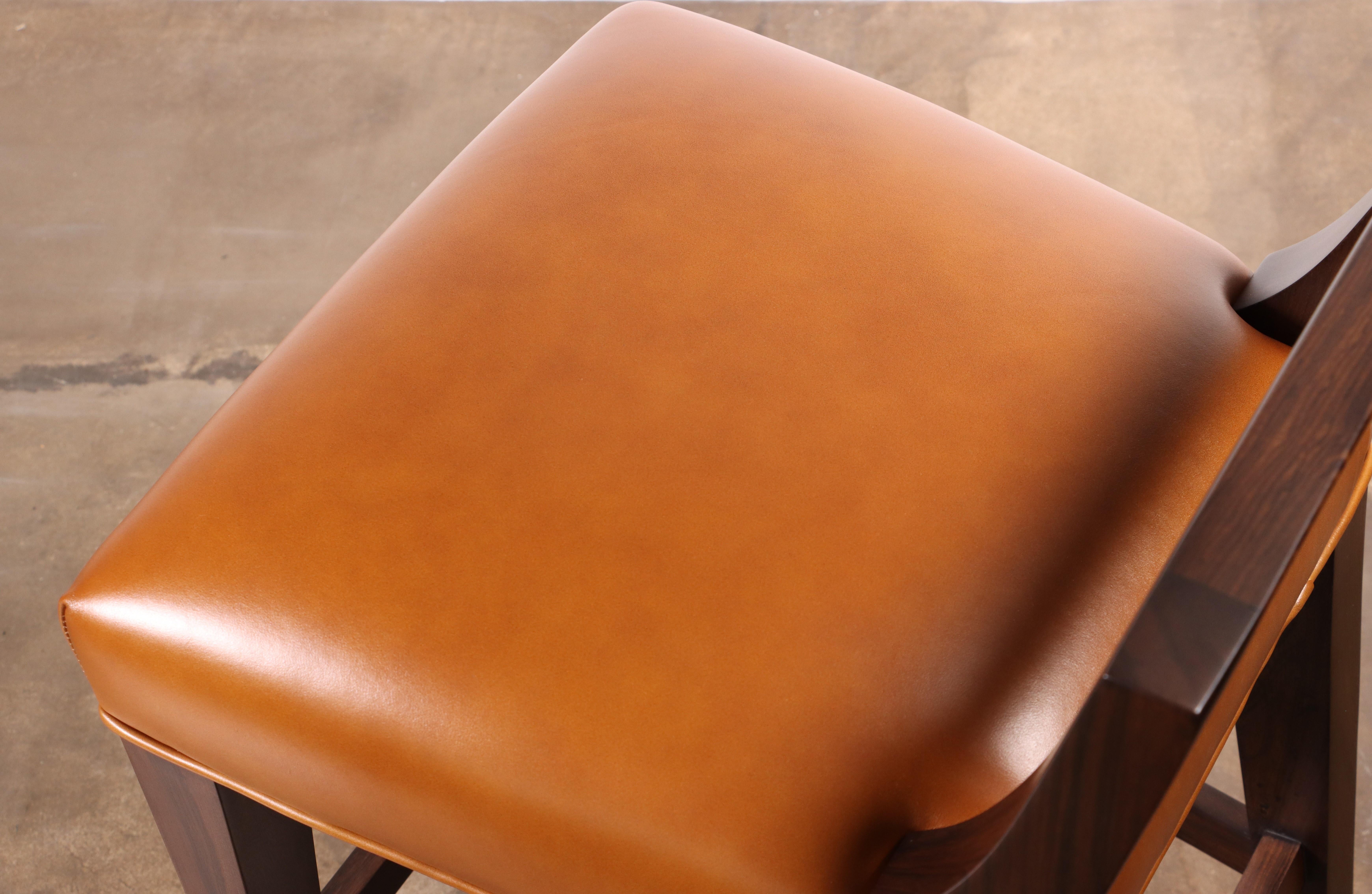 Exotic Wood Contemporary Stool in Leather from Costantini, Ecco For Sale 3