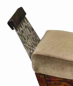 Exotic Wood, Metal, and Upholstered Bench