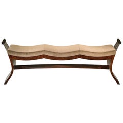 Exotic Wood, Metal, and Upholstered Bench