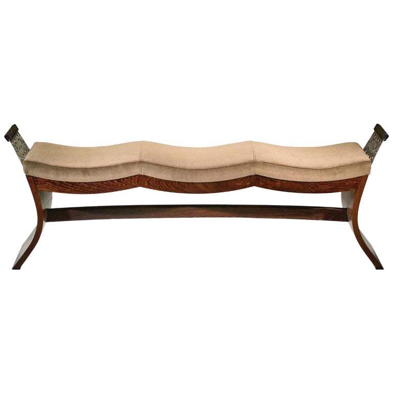 Exotic Wood, Metal, and Upholstered Bench, Customizable For Sale