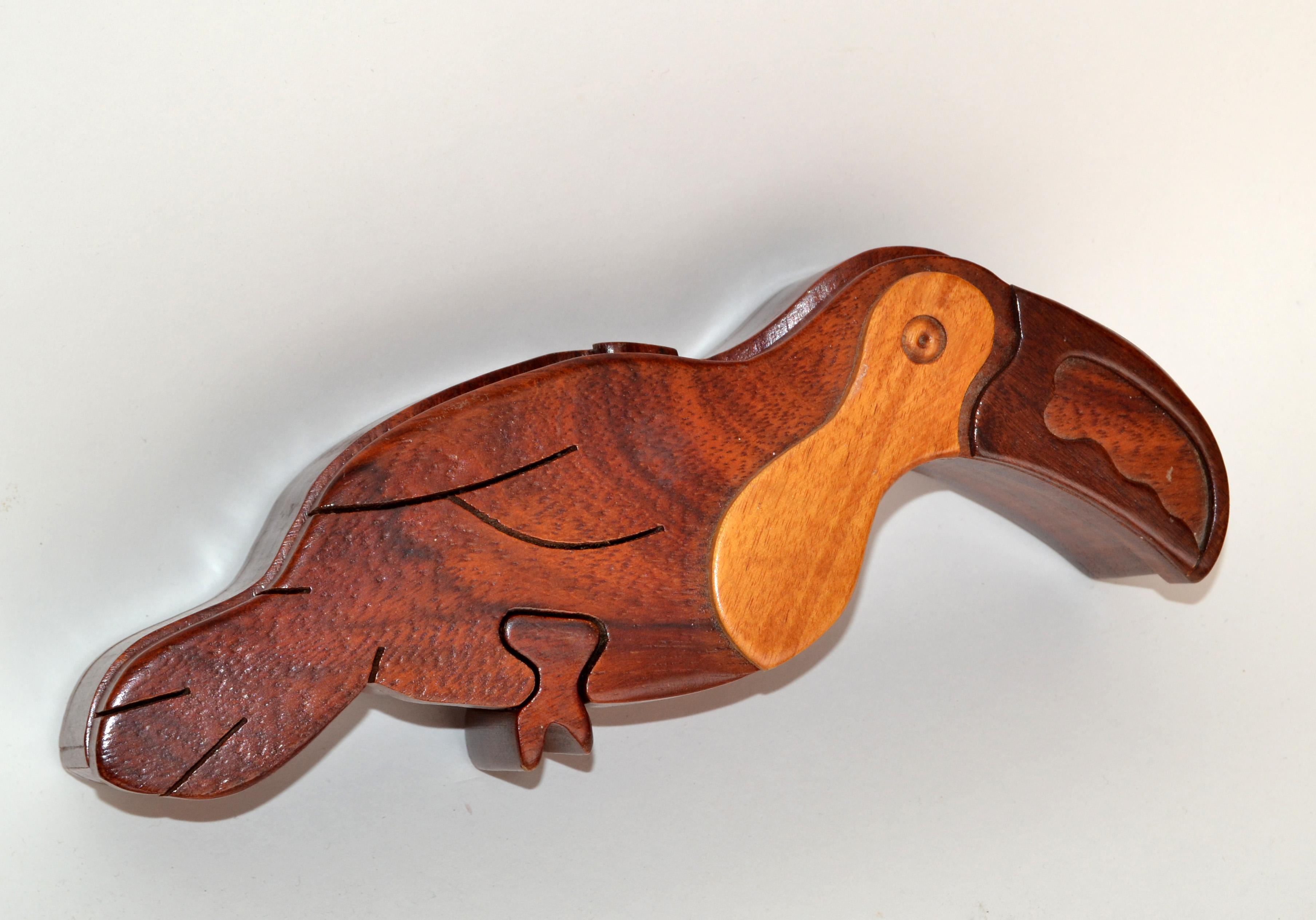 Folk Art Exotic Wood Puzzle Keepsake Box Toucan Puzzle Treasure Box Wood Trinket Bird 3D
