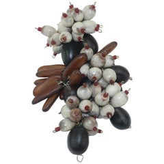 Exotic Wood & Seed Bead Organic Dress Clip Brooch, C.1940